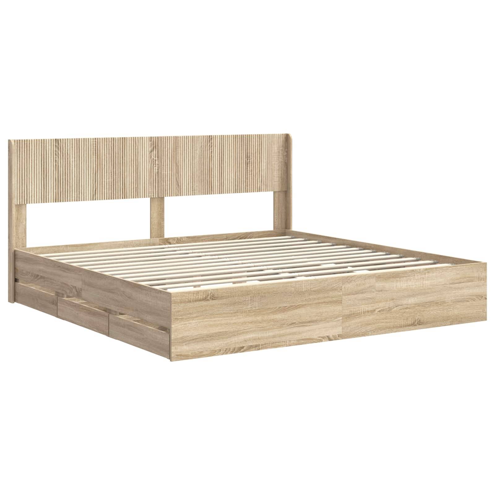 vidaXL Bettgestell mit Stauraum und Kopfteil Sonoma-Eiche 200 x 200 cm