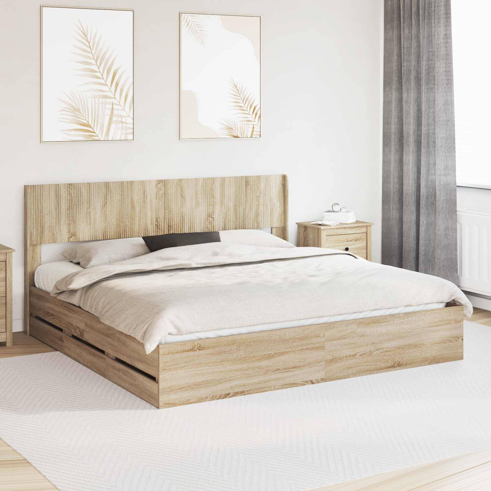 vidaXL Bettgestell mit Stauraum und Kopfteil Sonoma-Eiche 200 x 200 cm
