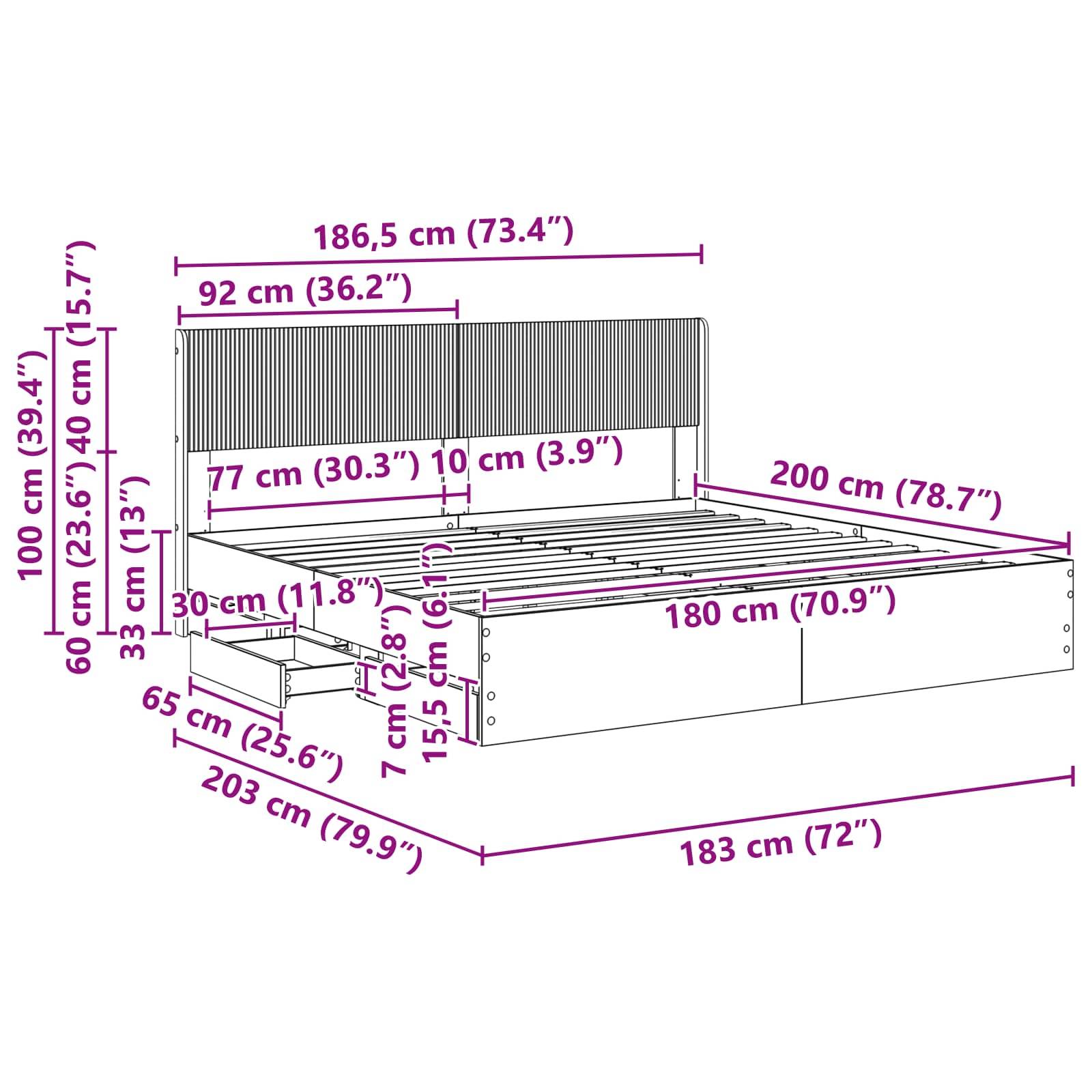 vidaXL Bettgestell mit Stauraum und Kopfteil Weiß 180 x 200 cm