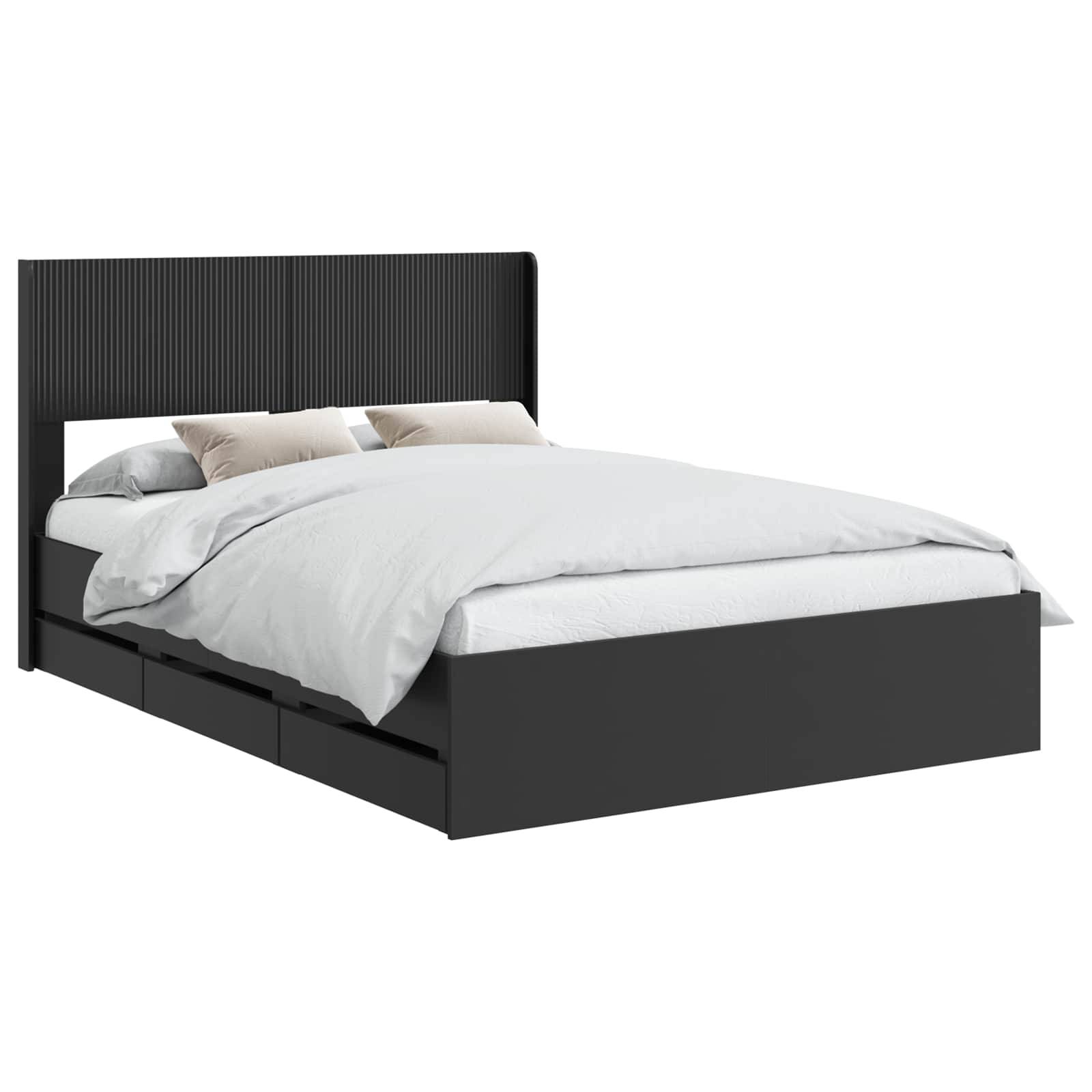 vidaXL Bettgestell mit Stauraum und Kopfteil Schwarz 120 x 190 cm