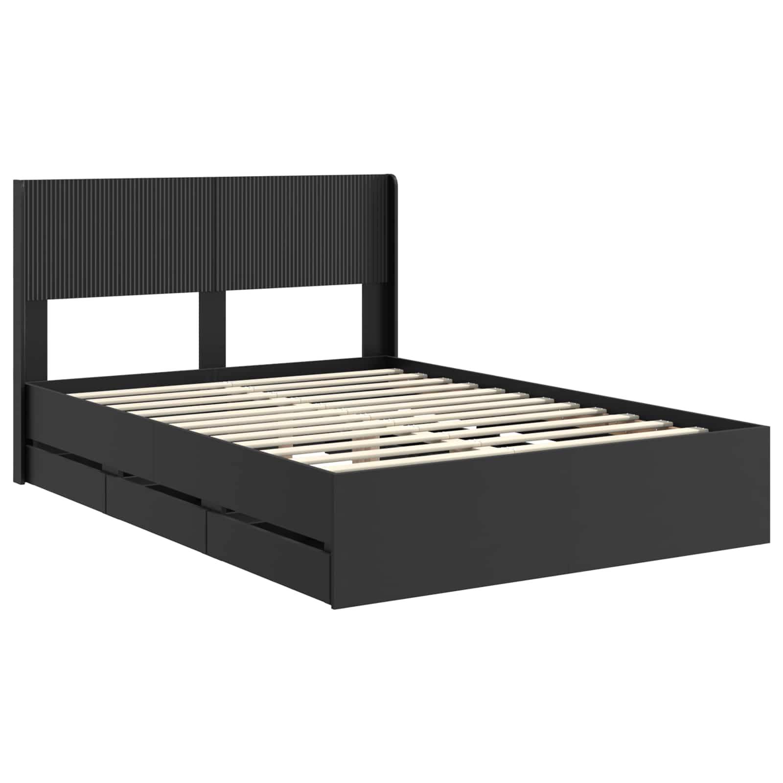 vidaXL Bettgestell mit Stauraum und Kopfteil Schwarz 120 x 190 cm
