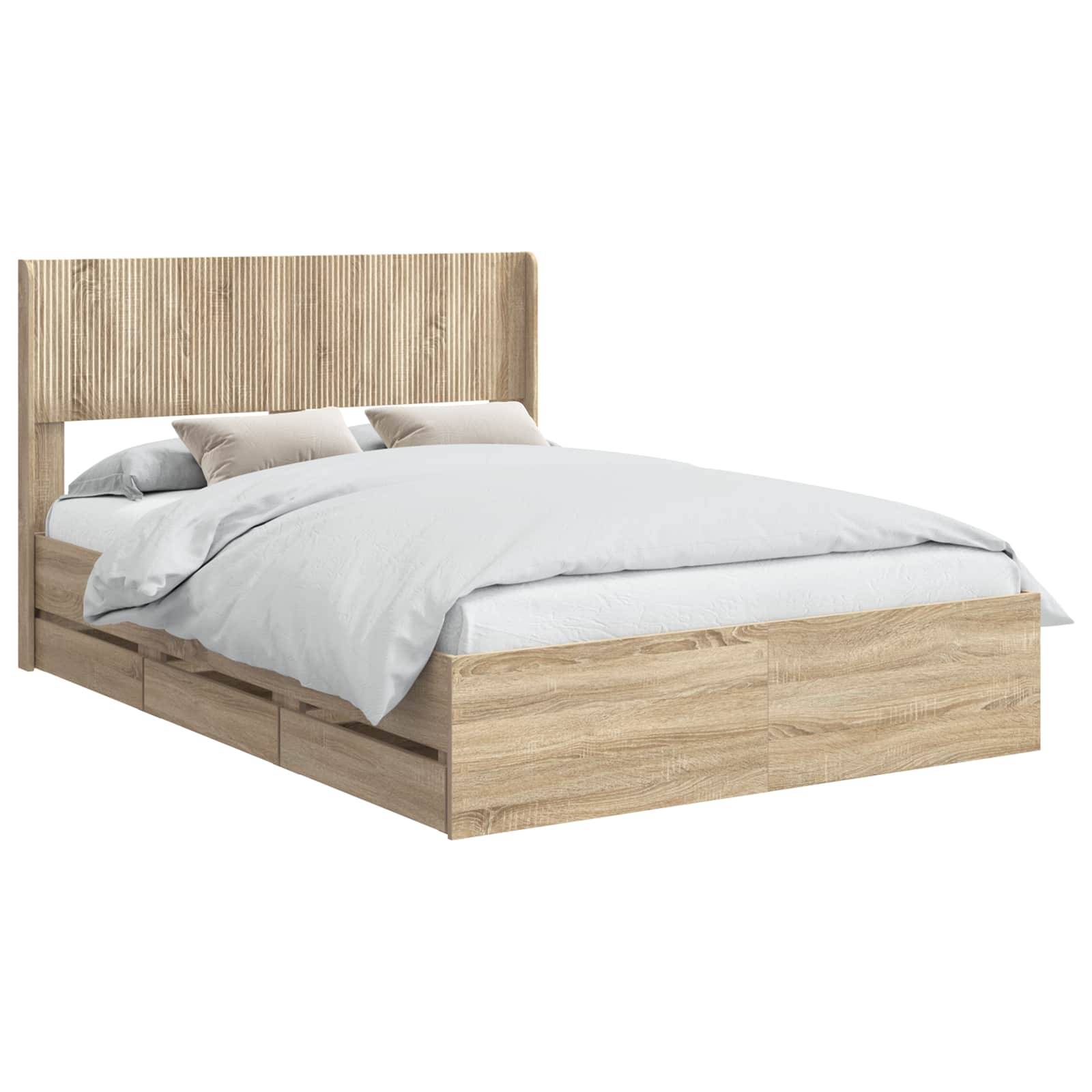 vidaXL Bettgestell mit Stauraum und Kopfteil Sonoma-Eiche 120 x 190 cm