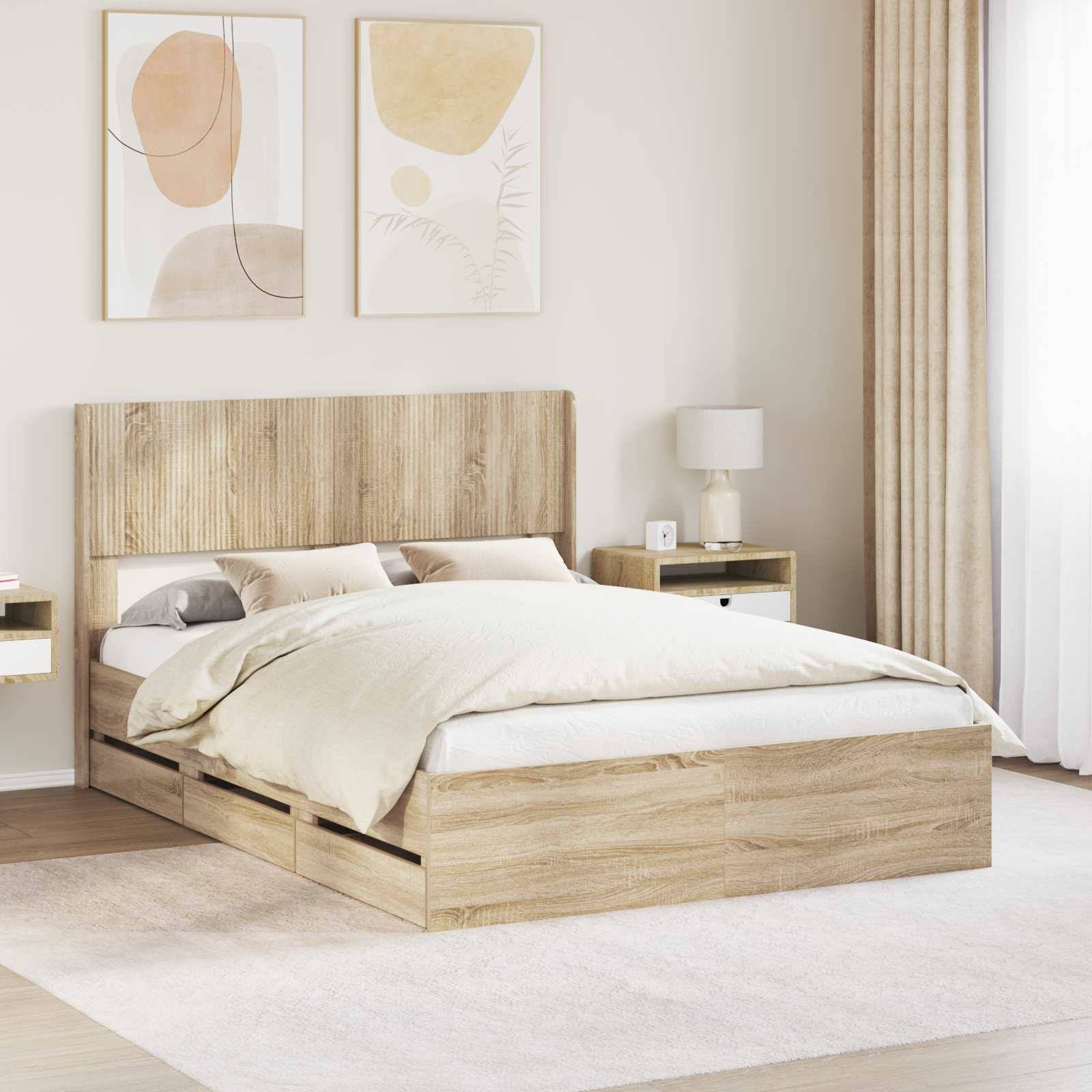 vidaXL Bettgestell mit Stauraum und Kopfteil Sonoma-Eiche 120 x 190 cm