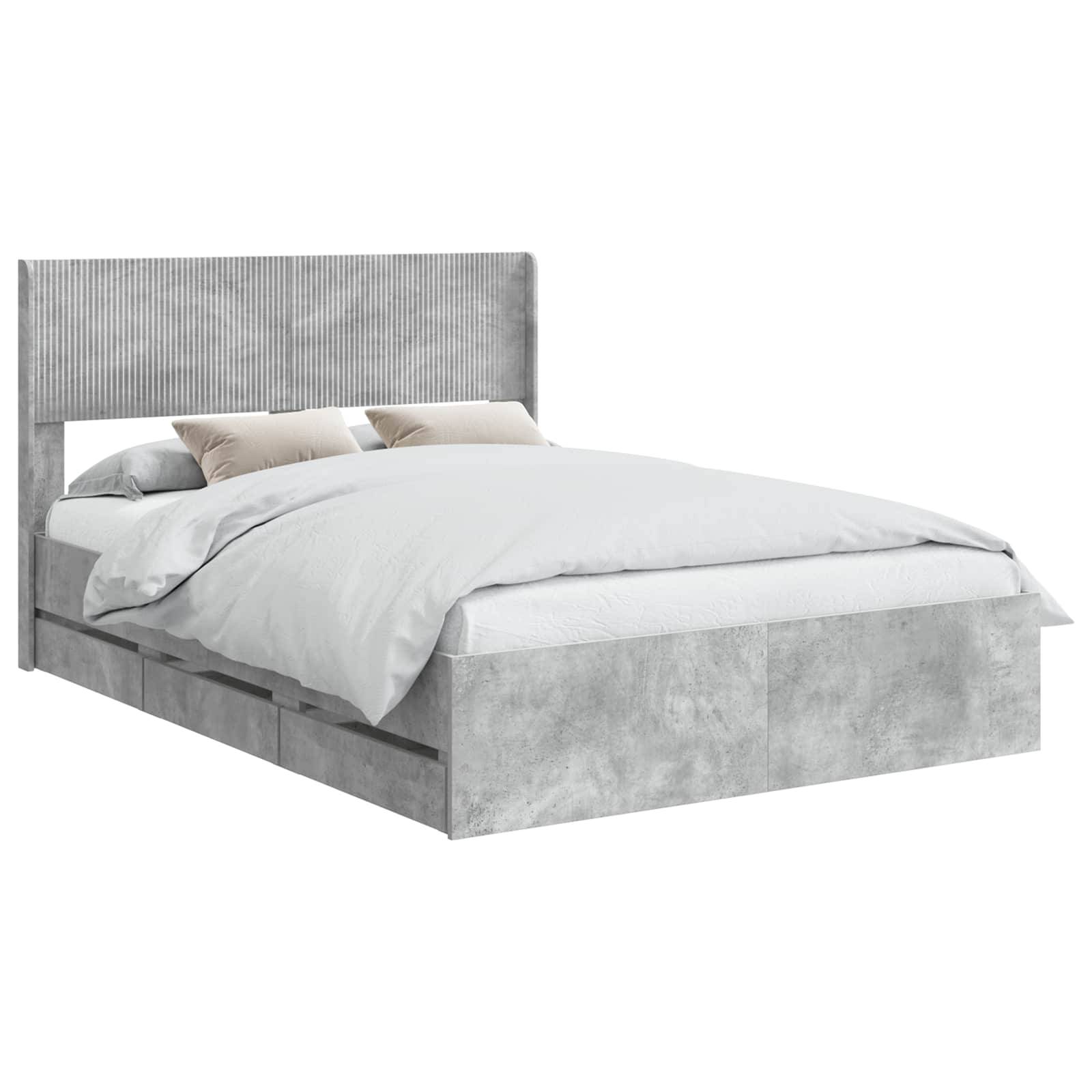 vidaXL Bettgestell mit Stauraum und Kopfteil Betongrau 135 x 190 cm