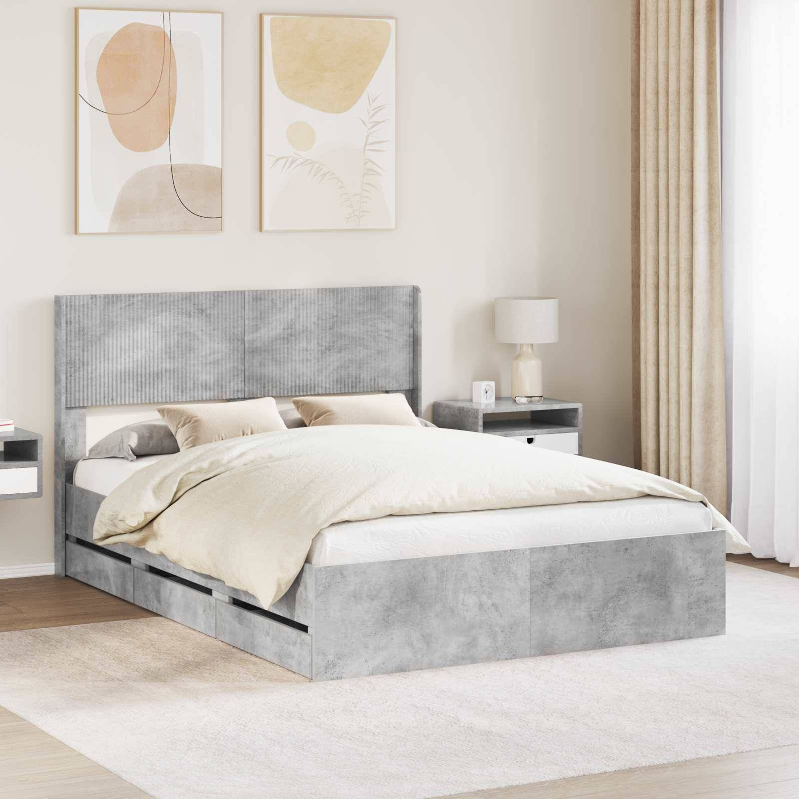 vidaXL Bettgestell mit Stauraum und Kopfteil Betongrau 140 x 200 cm