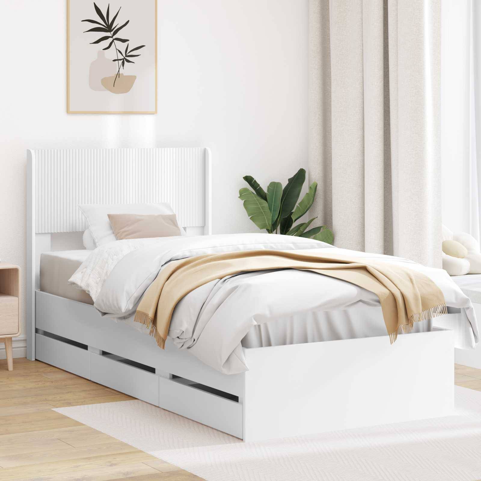 vidaXL Bettgestell mit Stauraum und Kopfteil Weiß 100 x 200 cm