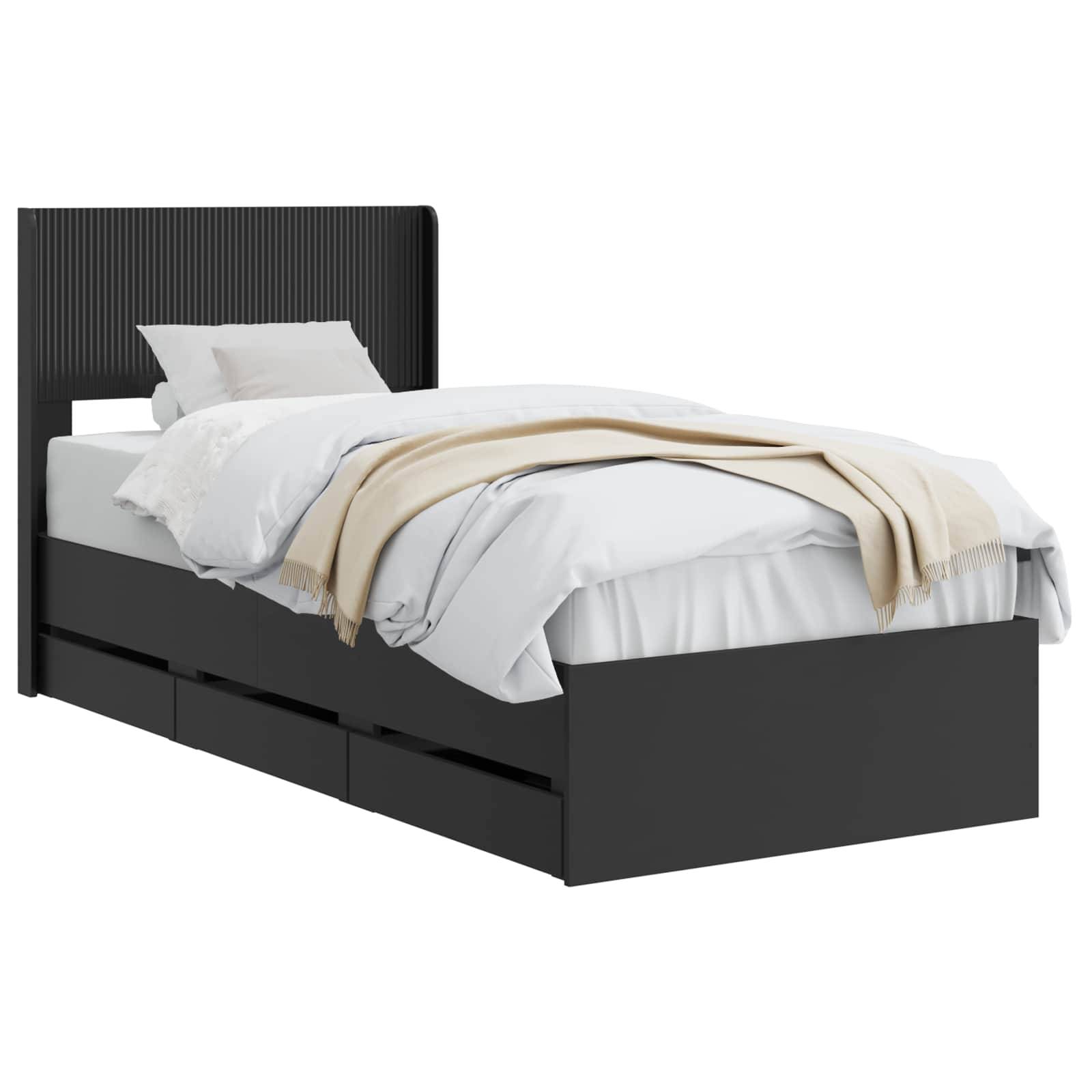 vidaXL Bettgestell mit Stauraum und Kopfteil Schwarz 90 x 190 cm