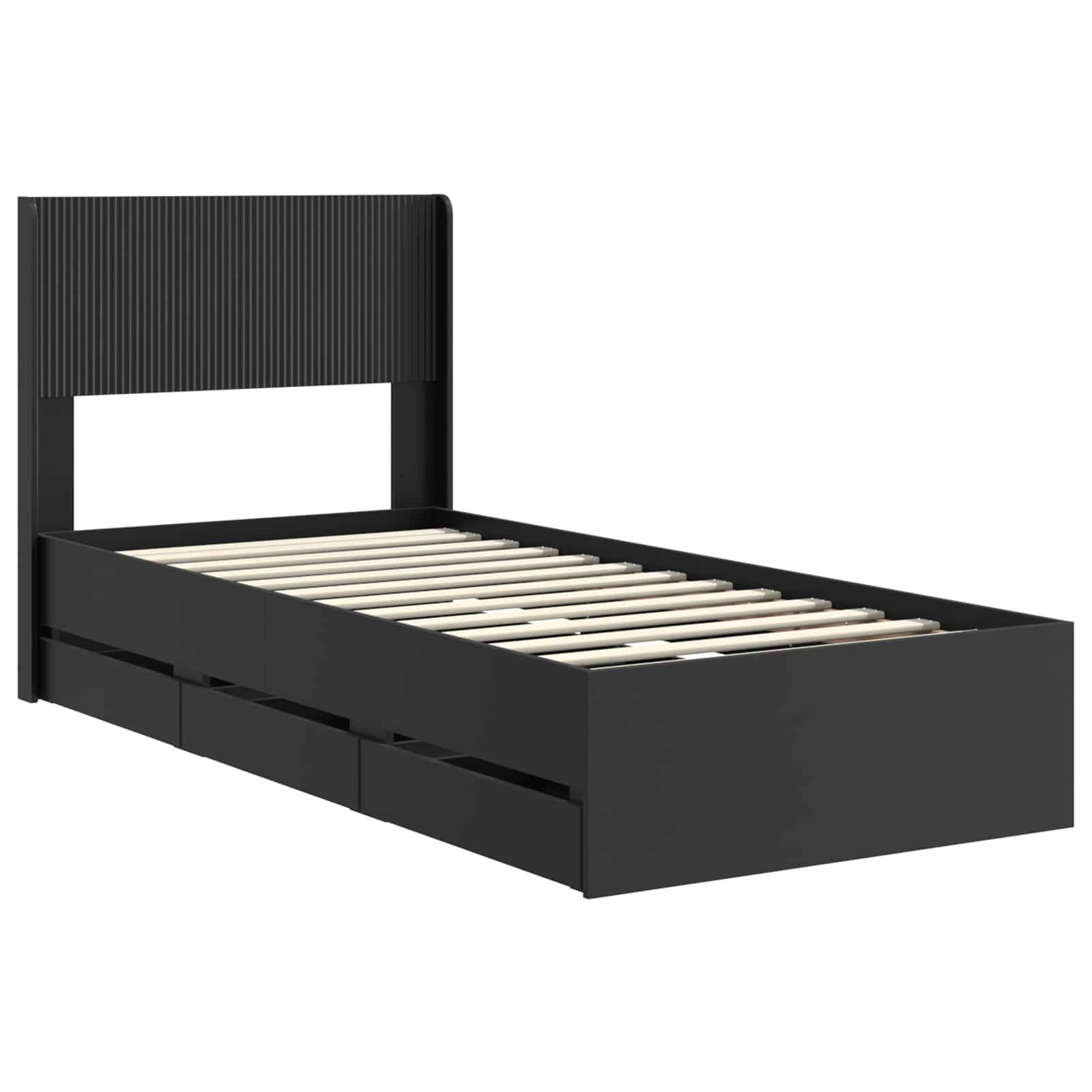 vidaXL Bettgestell mit Stauraum und Kopfteil Schwarz 90 x 190 cm