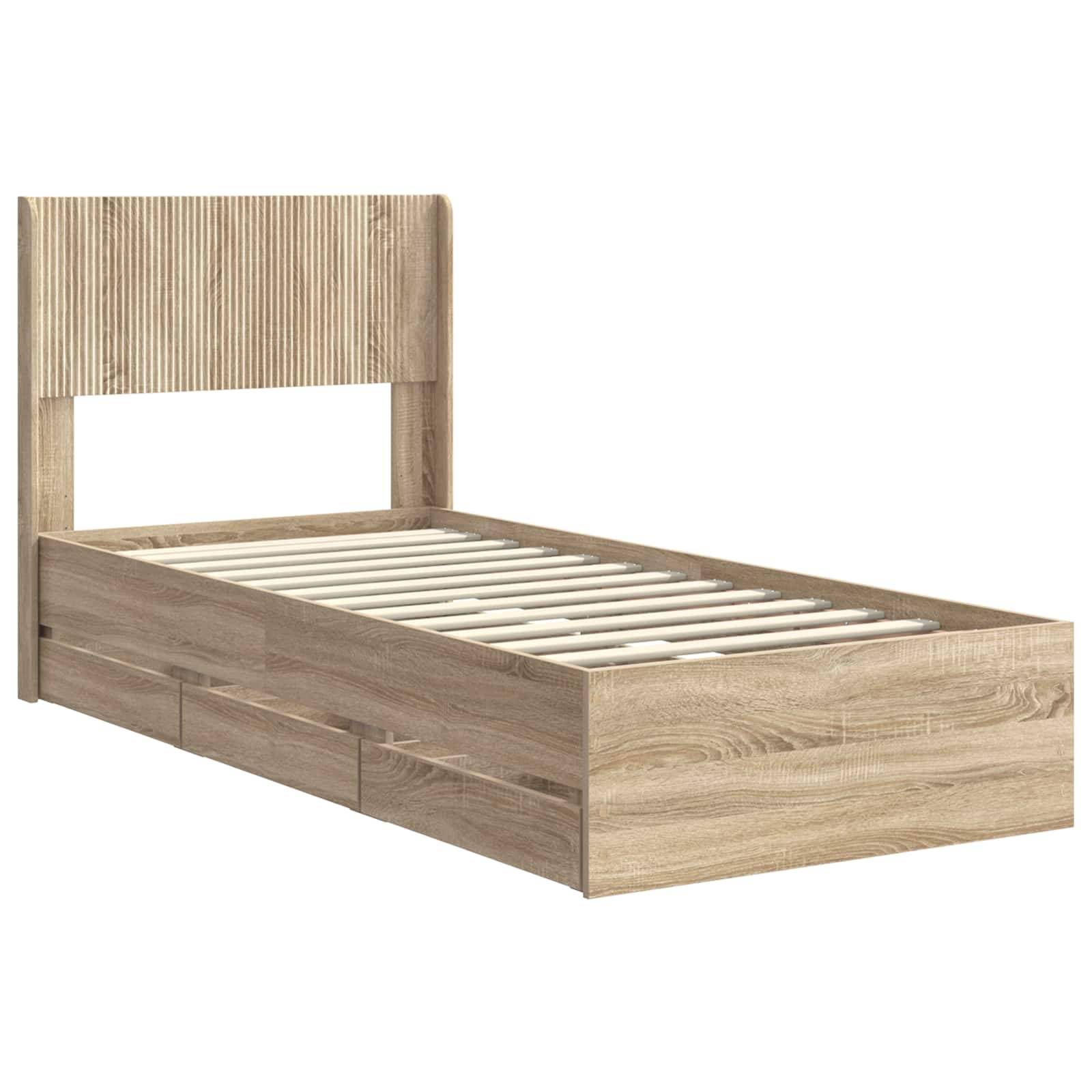 vidaXL Bettgestell mit Stauraum und Kopfteil Sonoma-Eiche 75 x 190 cm