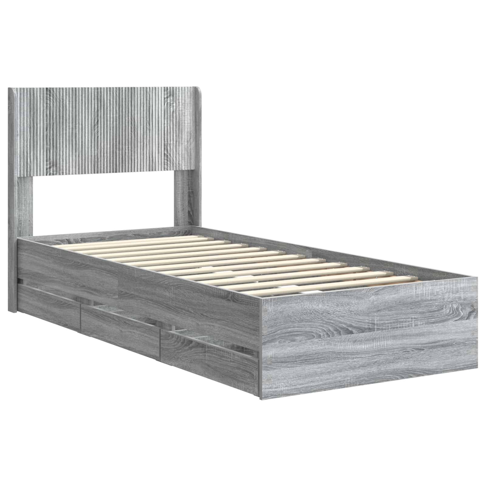 vidaXL Bettgestell mit Stauraum und Kopfteil Graues Sonoma 75 x 190 cm