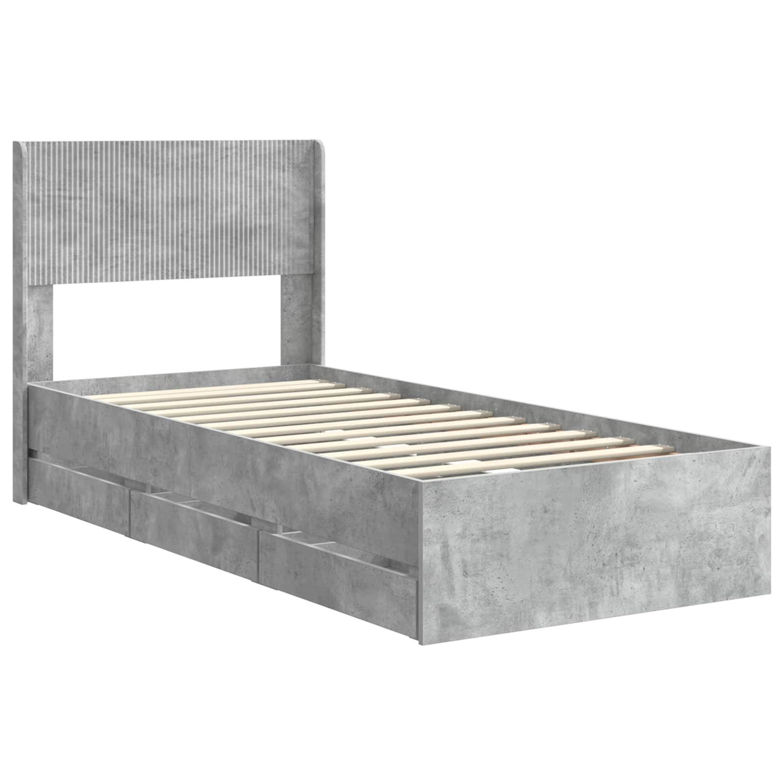 vidaXL Bettgestell mit Stauraum und Kopfteil Betongrau 75 x 190 cm