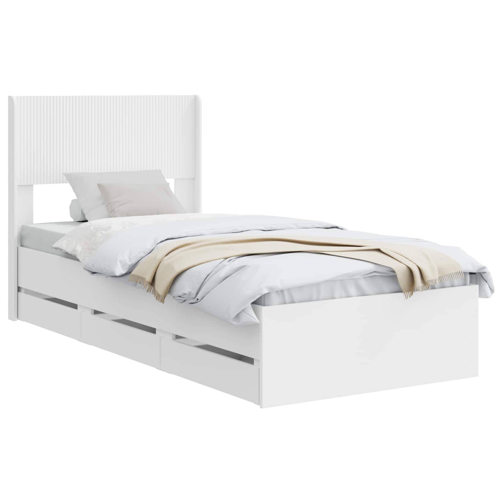 vidaXL Bettgestell mit Stauraum und Kopfteil Weiß 75 x 190 cm