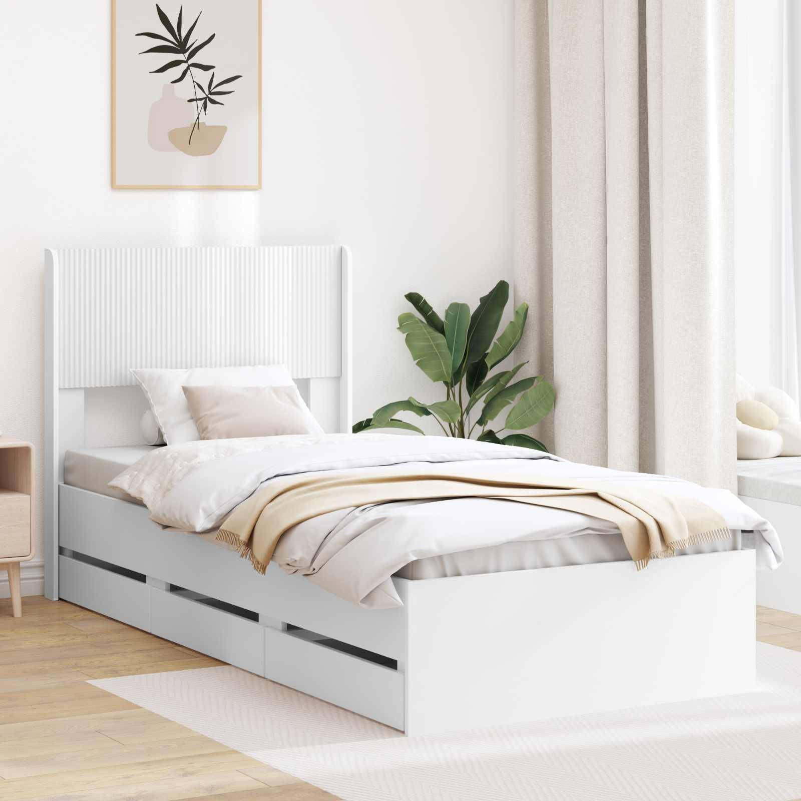 vidaXL Bettgestell mit Stauraum und Kopfteil Weiß 75 x 190 cm