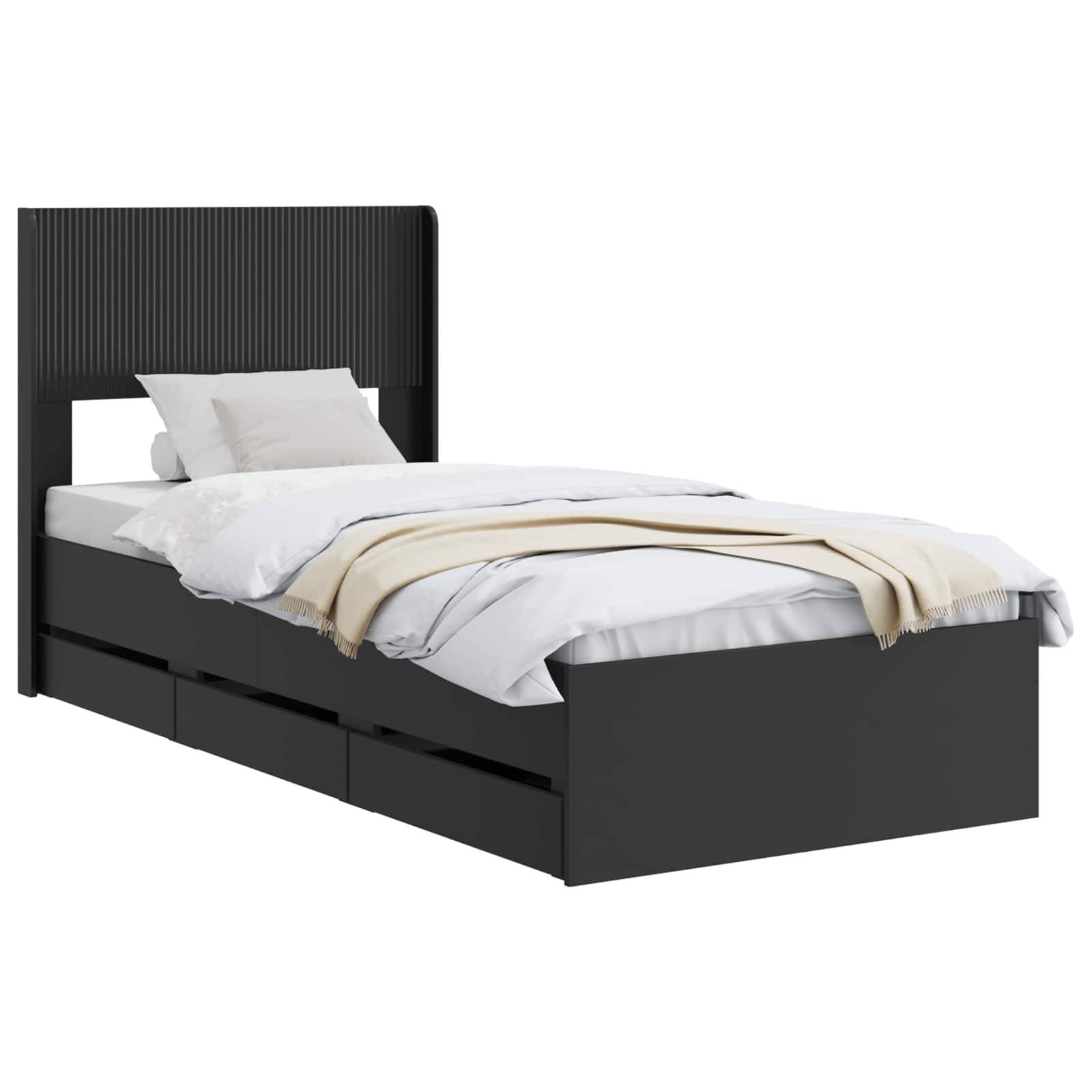 vidaXL Bettgestell mit Stauraum und Kopfteil Schwarz 75 x 190 cm