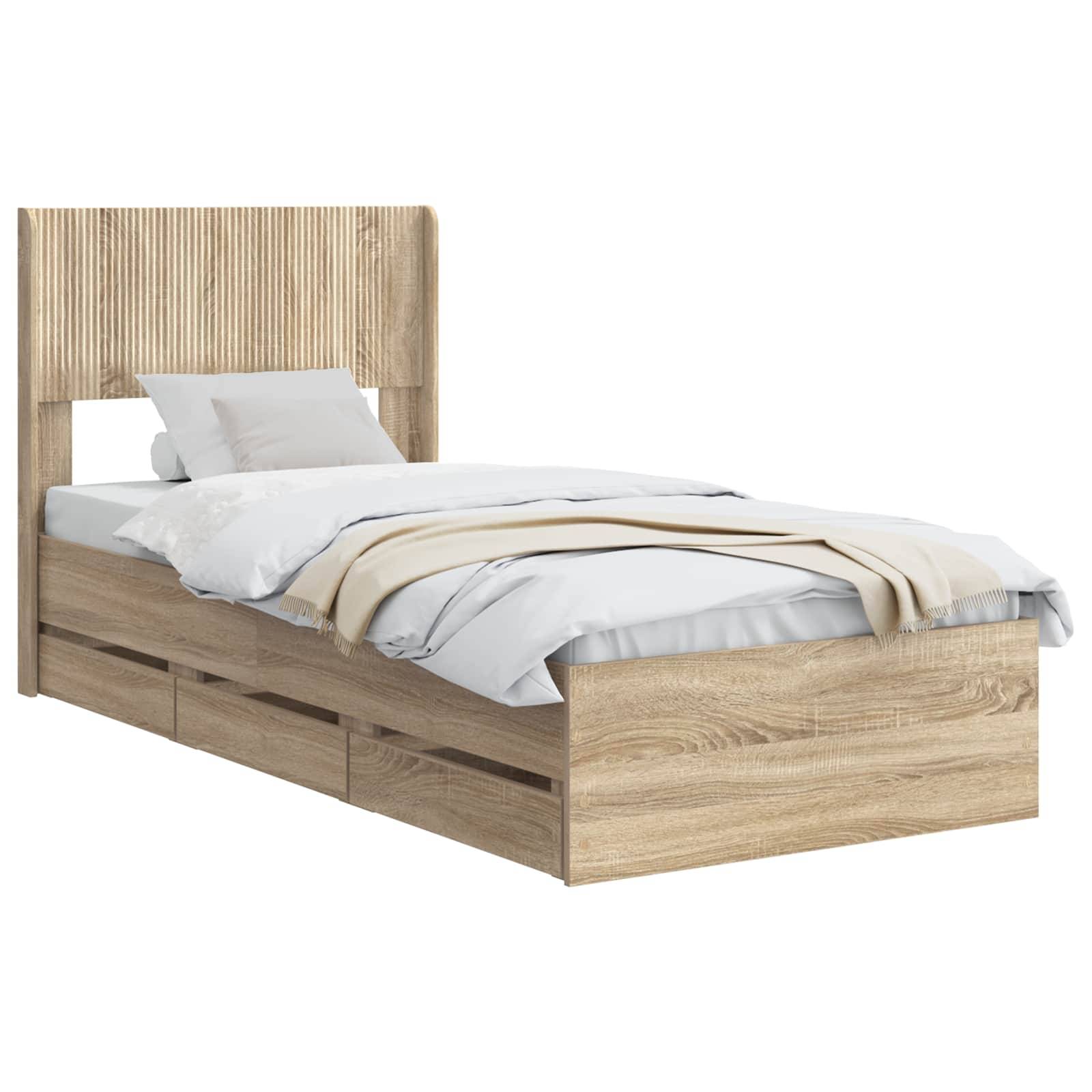 vidaXL Bettgestell mit Stauraum und Kopfteil Sonoma-Eiche 75 x 190 cm