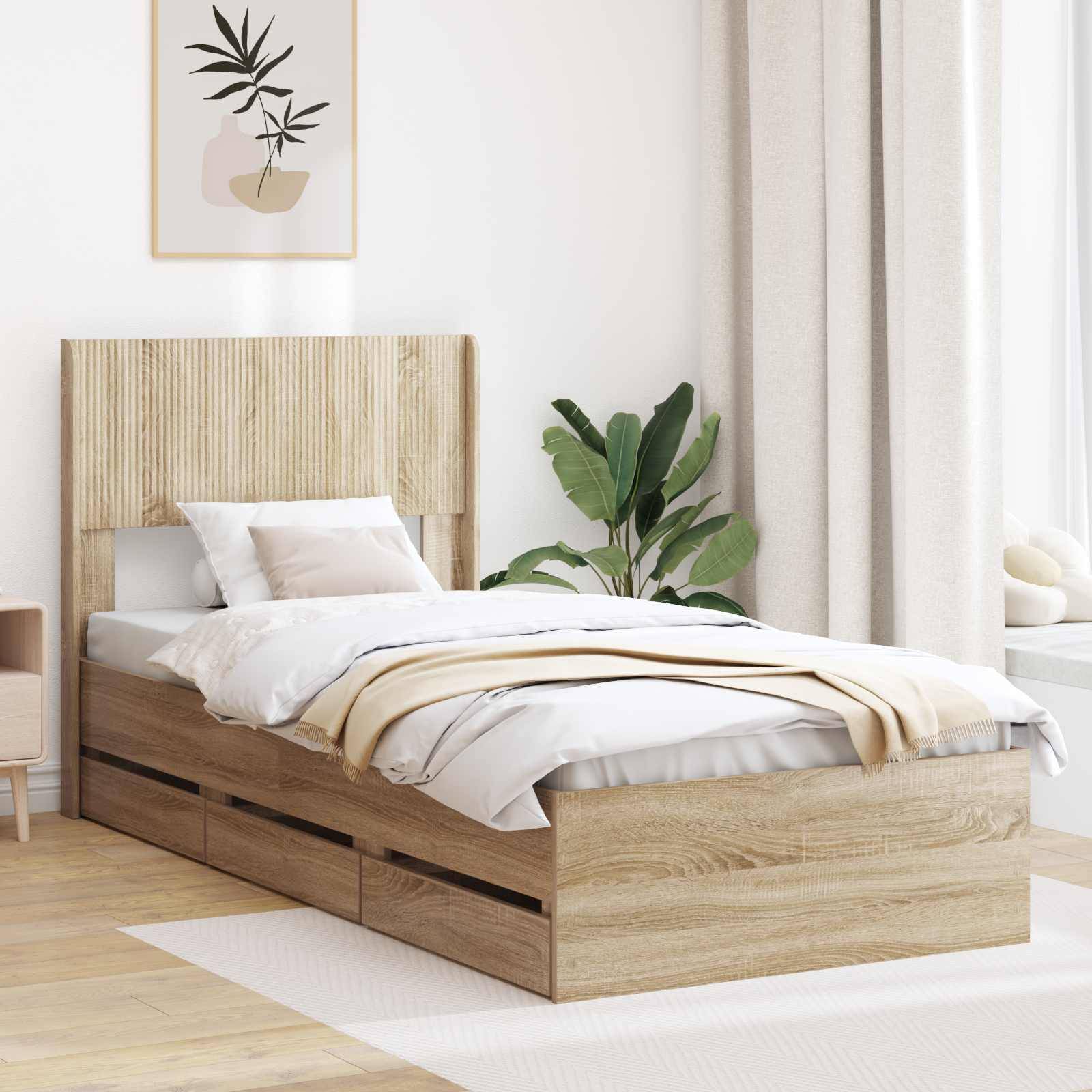 vidaXL Bettgestell mit Stauraum und Kopfteil Sonoma-Eiche 75 x 190 cm