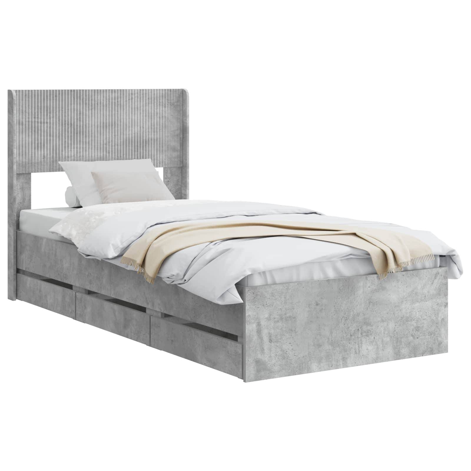 vidaXL Bettgestell mit Stauraum und Kopfteil Betongrau 75 x 190 cm