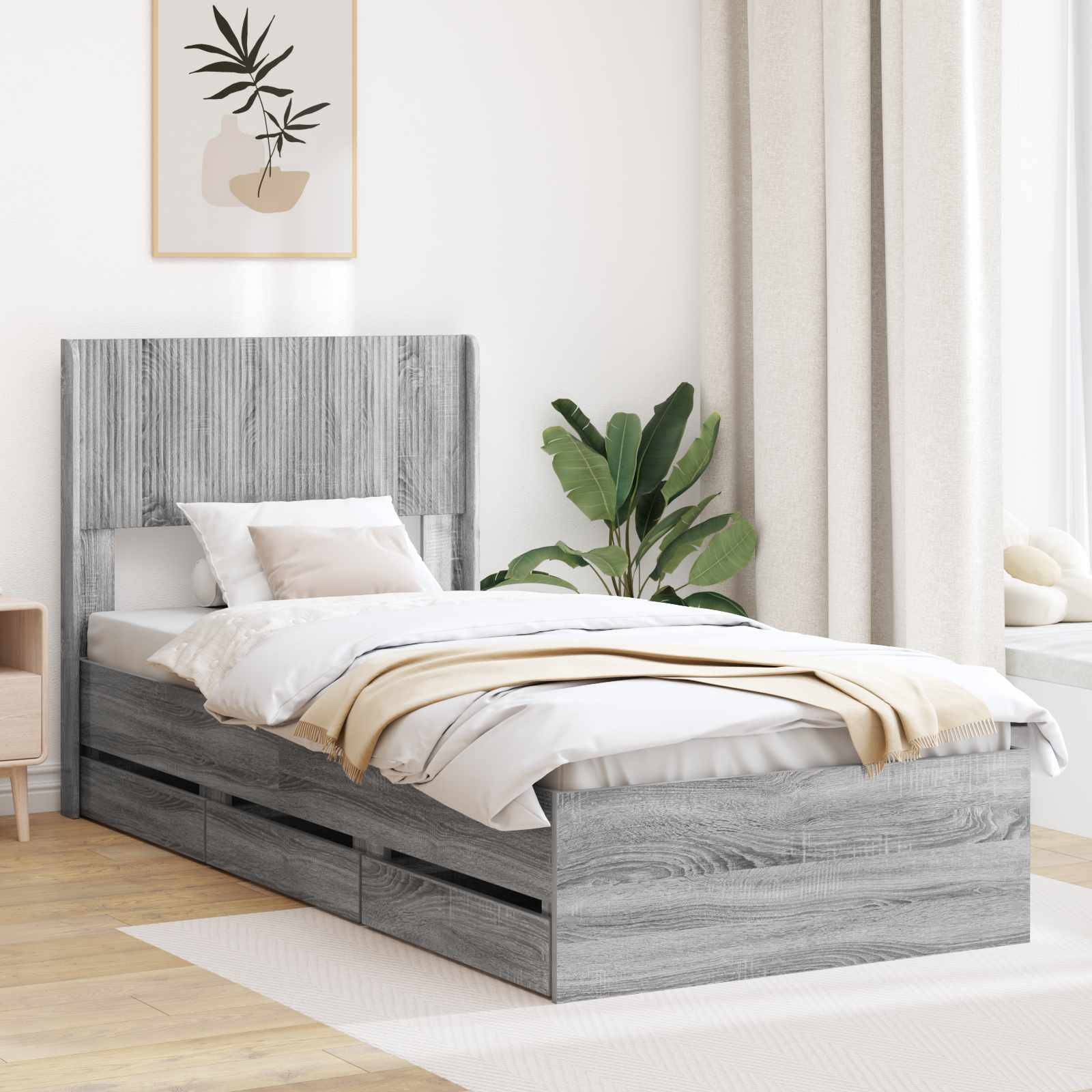 vidaXL Bettgestell mit Stauraum und Kopfteil Graues Sonoma 75 x 190 cm