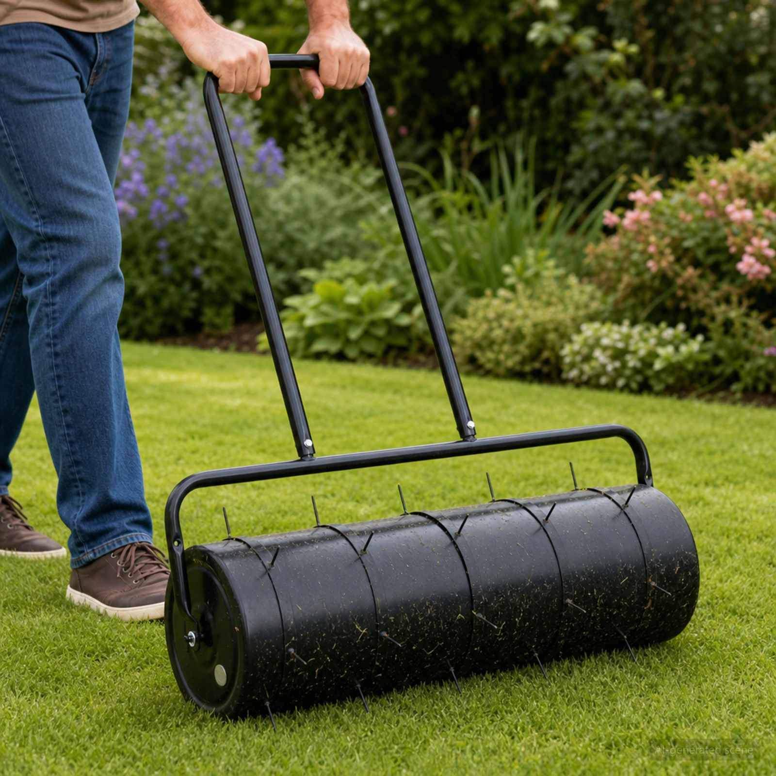 vidaXL Garten Rasenwalze mit Aerator Klammern Ø 30 x 90 cm Stahl