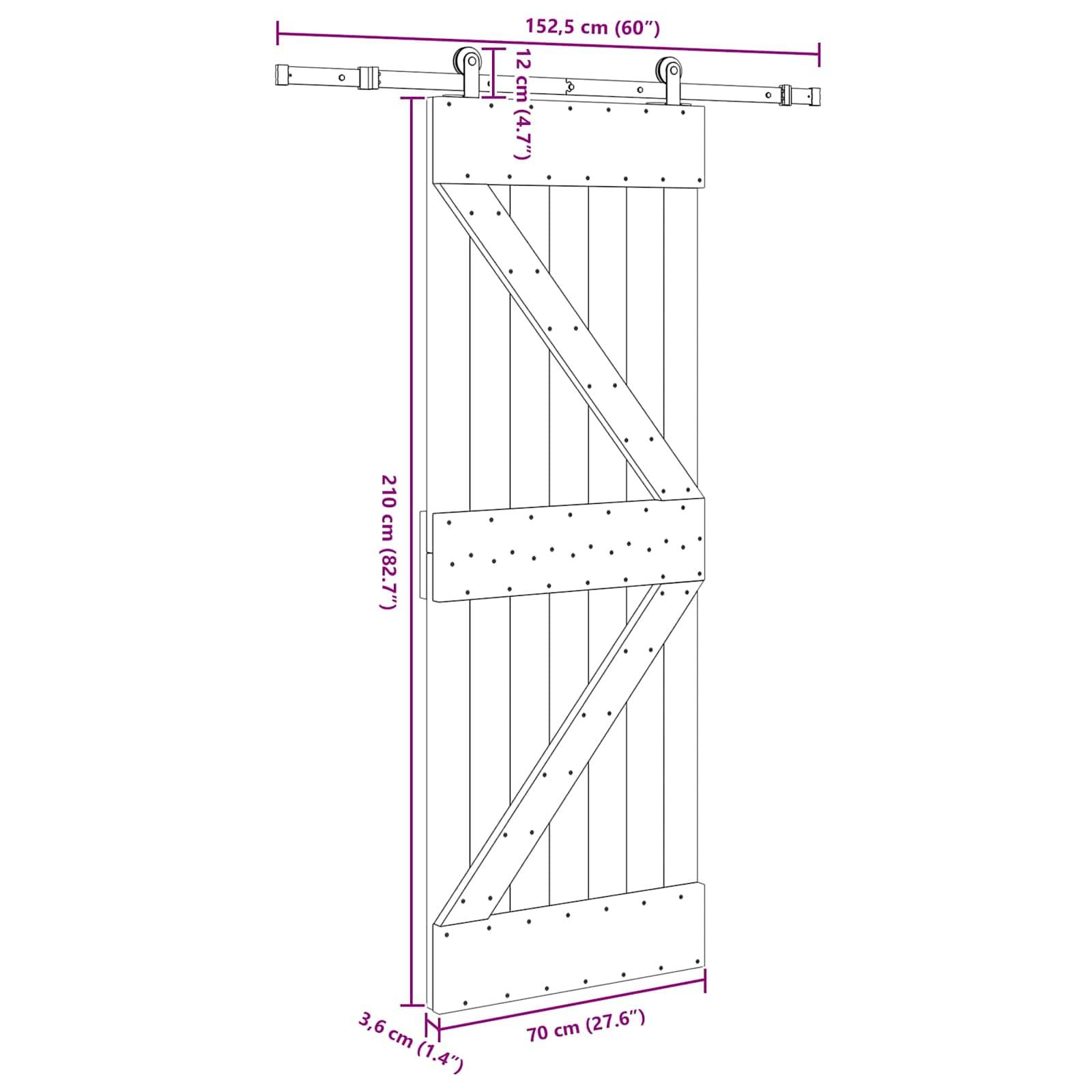 vidaXL Schiebetür NARVIK 70 x 210 cm (152,5 cm) Natürlich und Schwarz