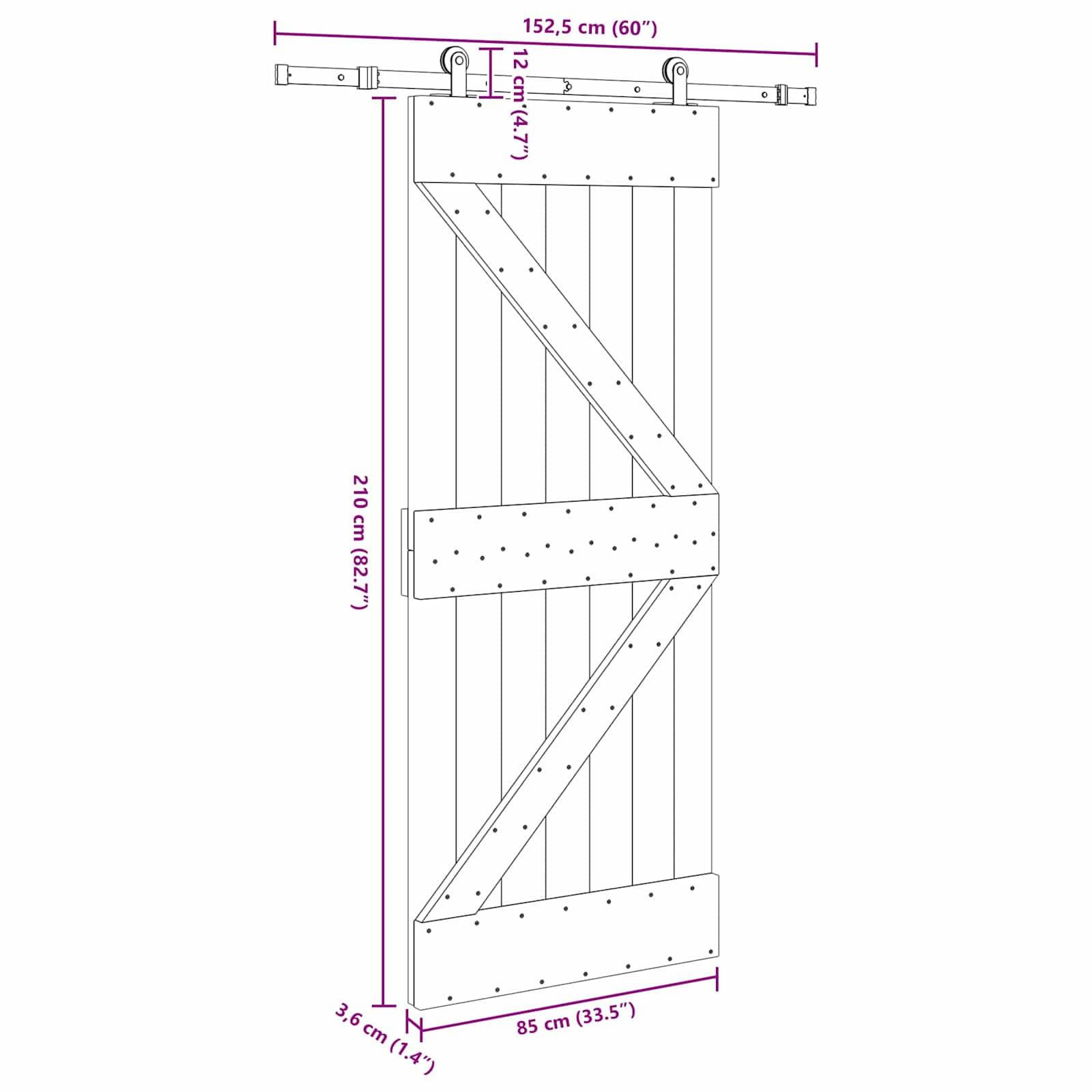 vidaXL Schiebetür NARVIK 85 x 210 cm (152,5 cm) Natürlich und Schwarz