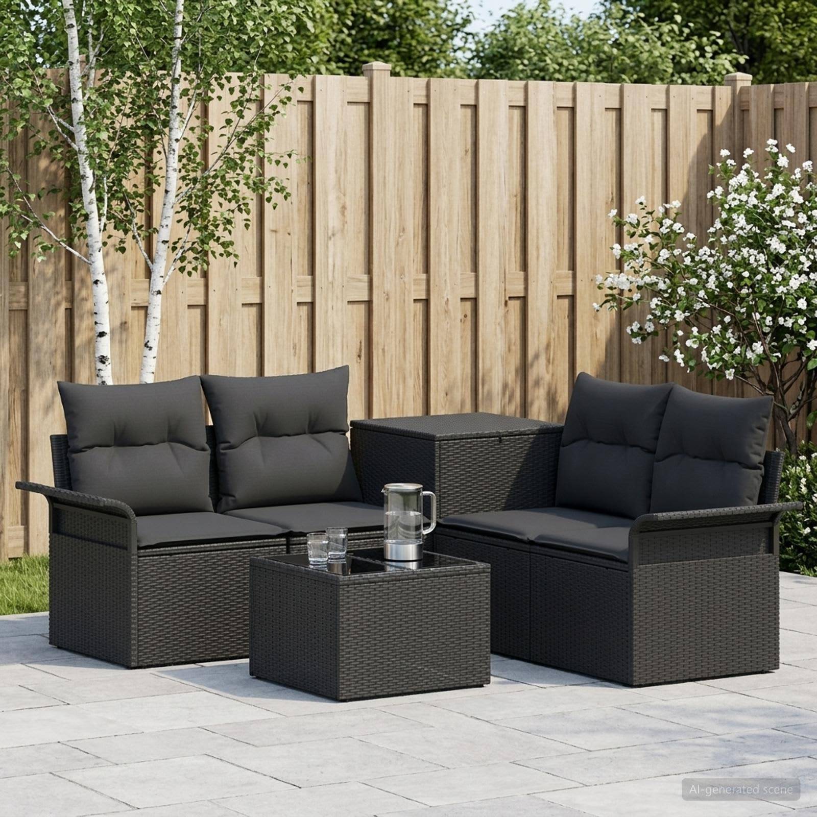 vidaXL Sofa Set 6 pcs 4-Sitzanzahl Schwarz Polyrattan und Stahl