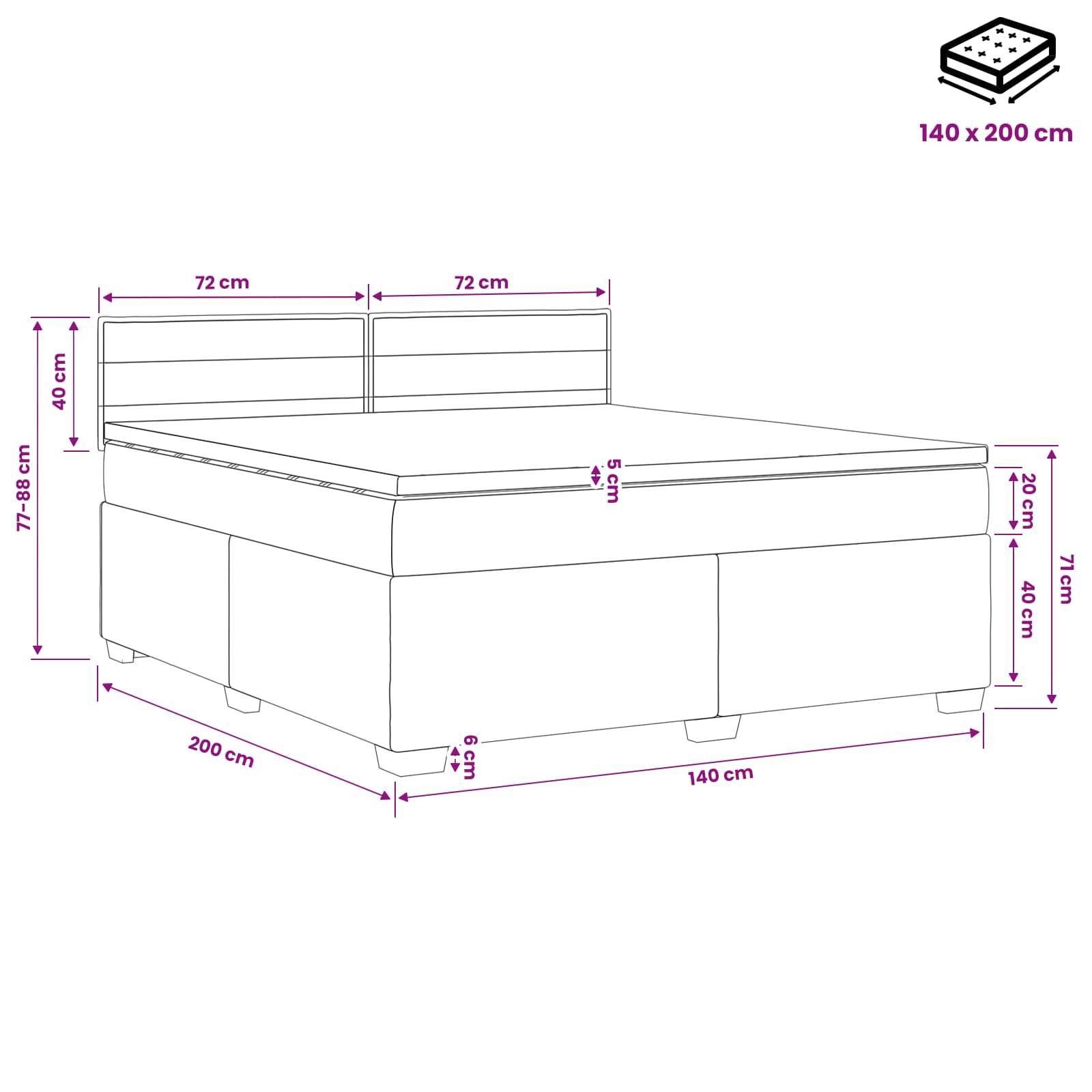 vidaXL Boxspringbett mit Matratze und LED Dunkelgrau 140 x 200 cm