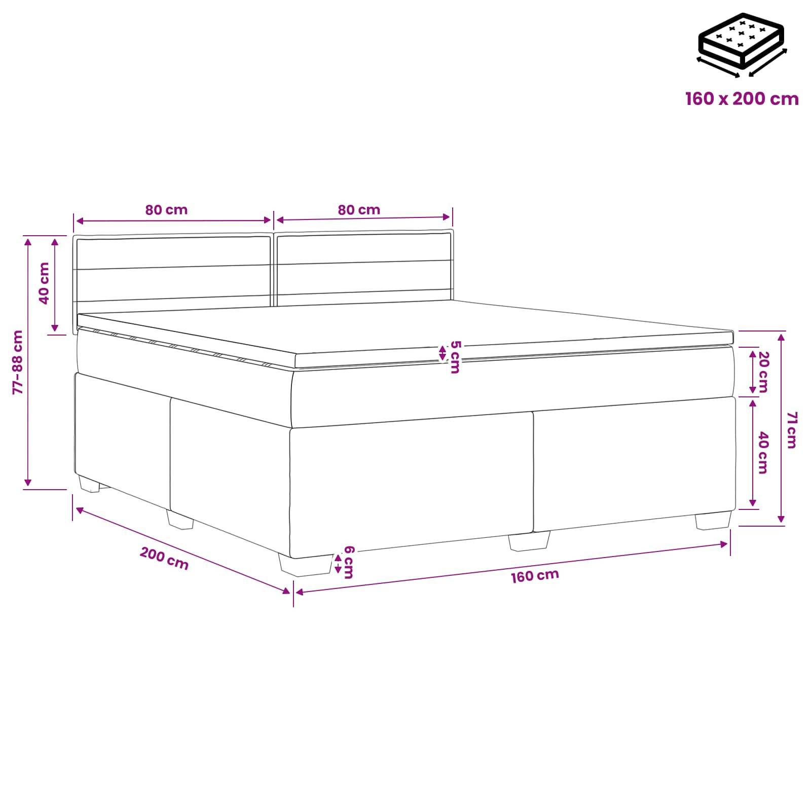 vidaXL Boxspringbett mit Matratze und LED Schwarz 160 x 200 cm Stoff