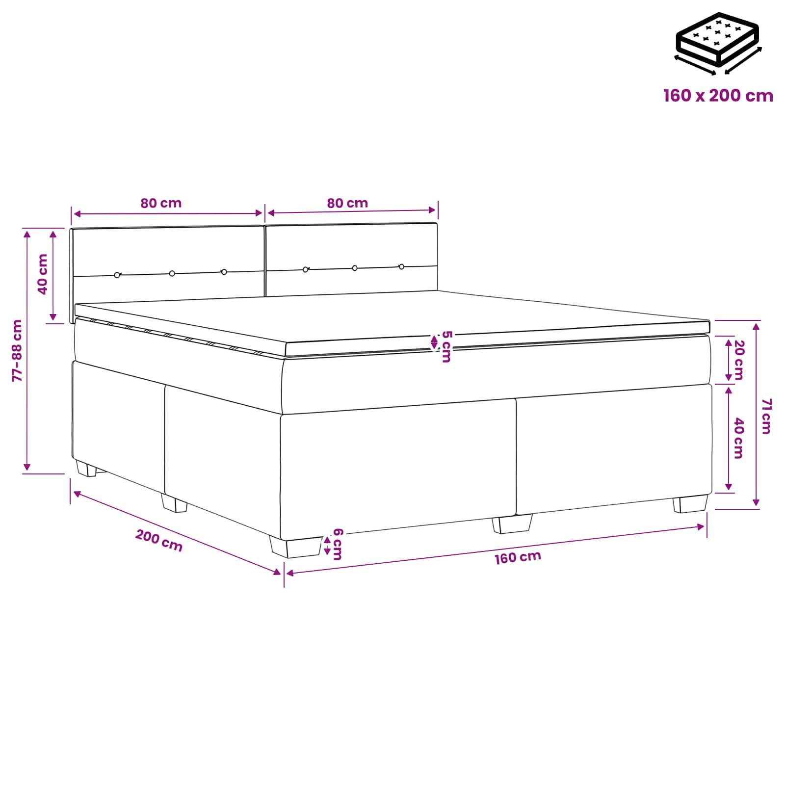 vidaXL Boxspringbett mit Matratze Dunkelgrau 160 x 200 cm Samt