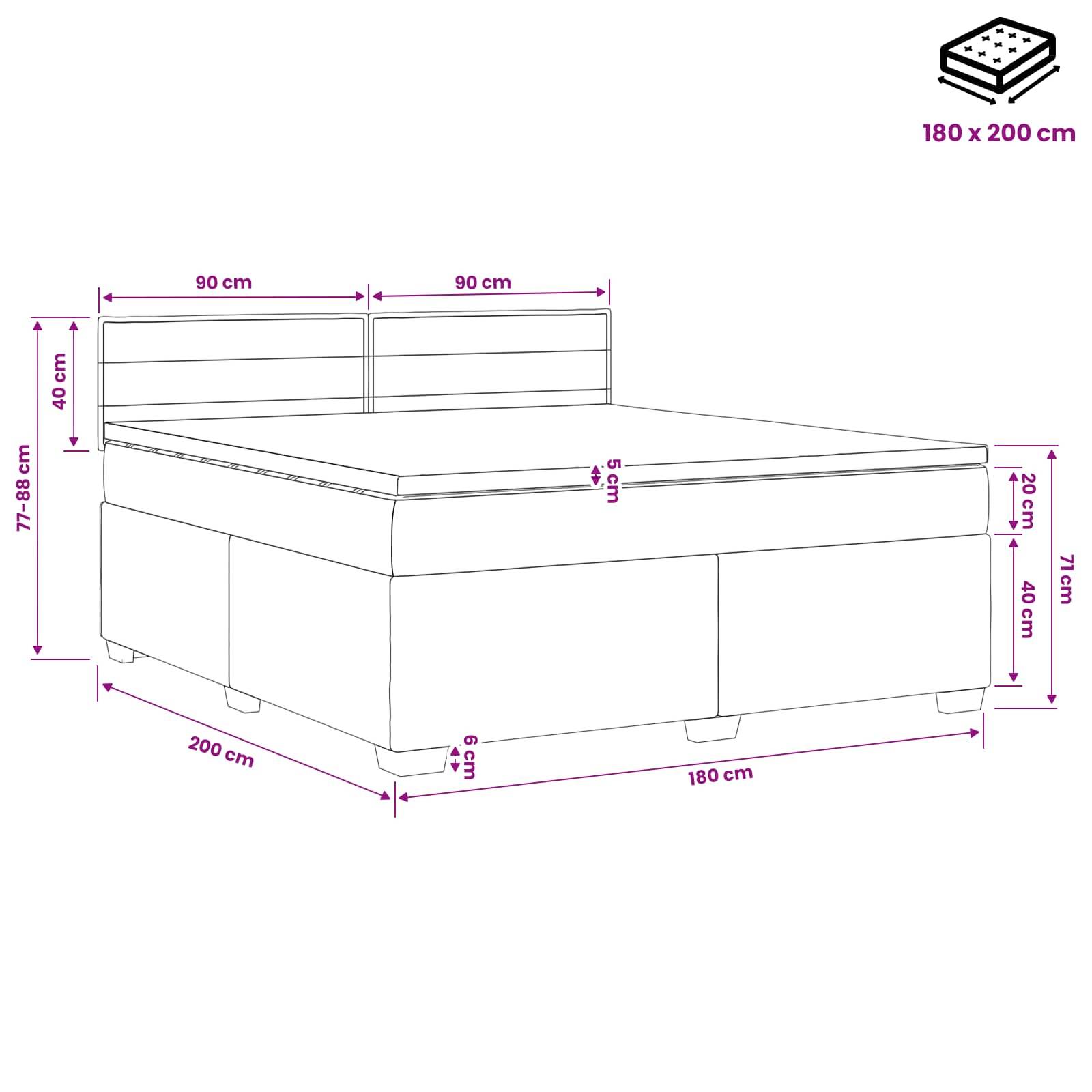 vidaXL Boxspringbett mit Matratze und LED Blau 180 x 200 cm Stoff