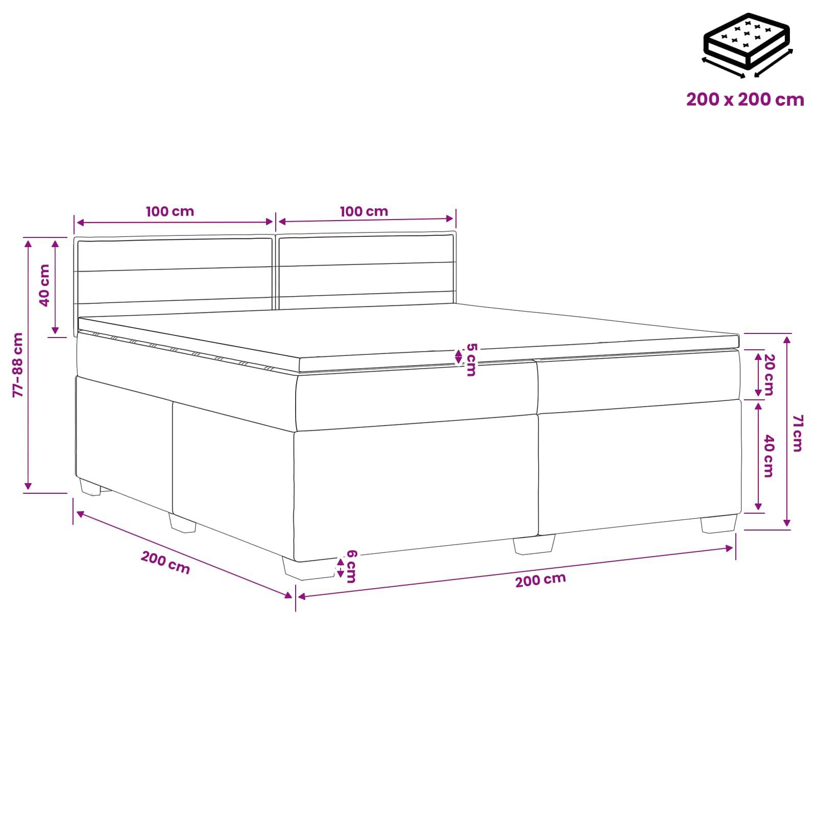 vidaXL Boxspringbett mit Matratze und LED Dunkelgrau 200 x 200 cm