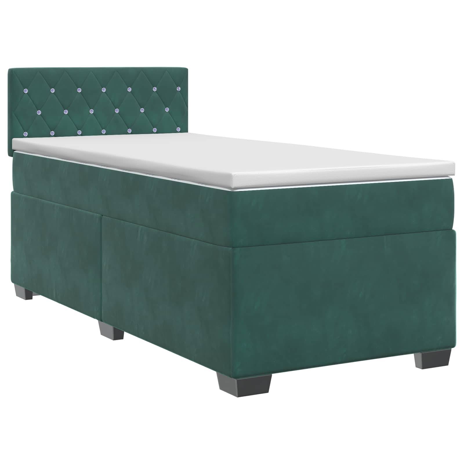 vidaXL Boxspringbett mit Matratze Dunkelgrün 100 x 200 cm Samt