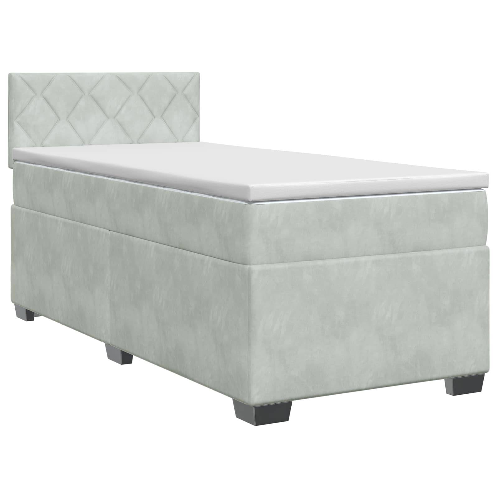 vidaXL Boxspringbett mit Matratze Hellgrau 90 x 200 cm Samt