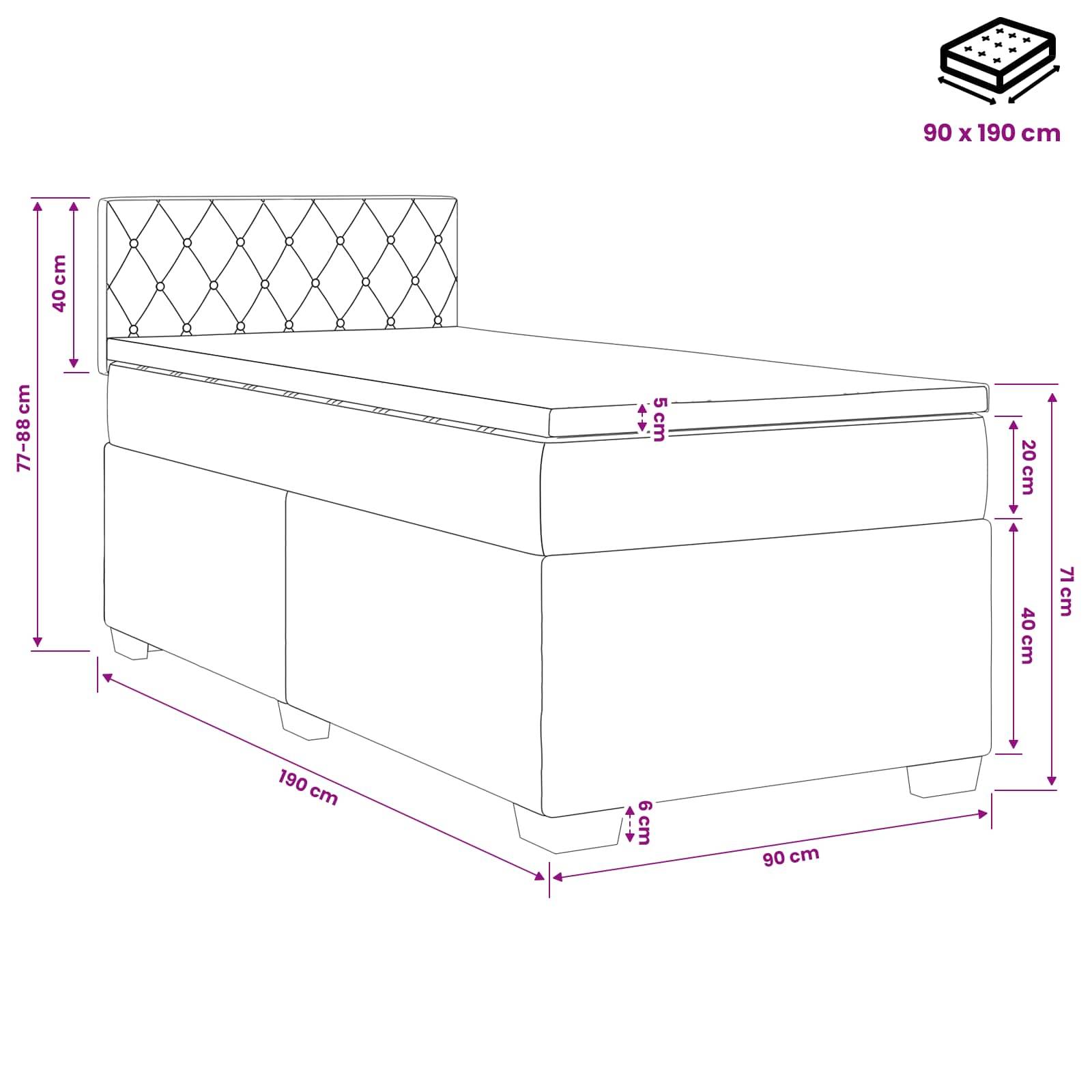 vidaXL Boxspringbett mit Matratze und LED Hellgrau Einzeln Samt