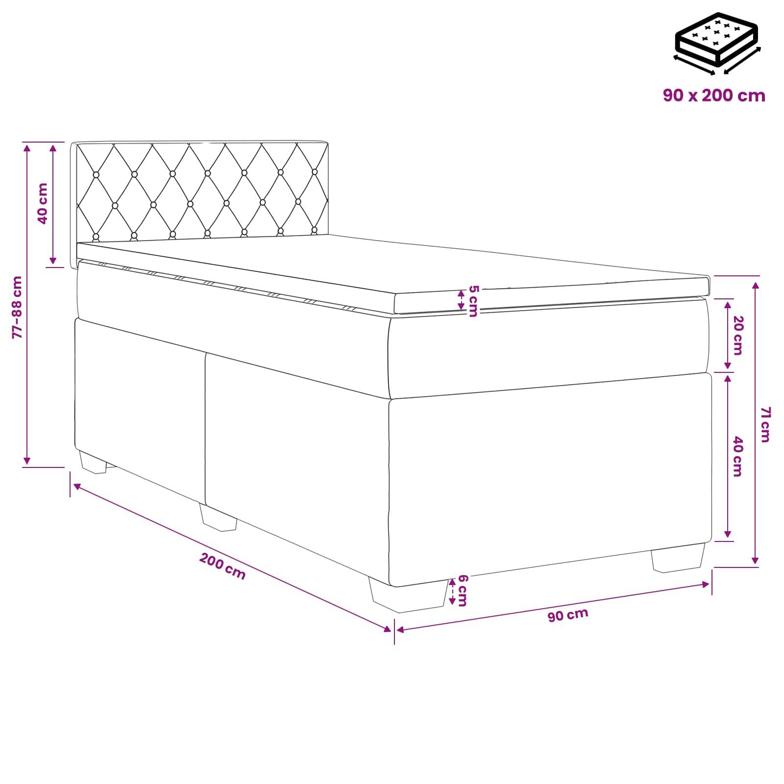 vidaXL Boxspringbett mit Matratze und LED Schwarz 90 x 200 cm Samt