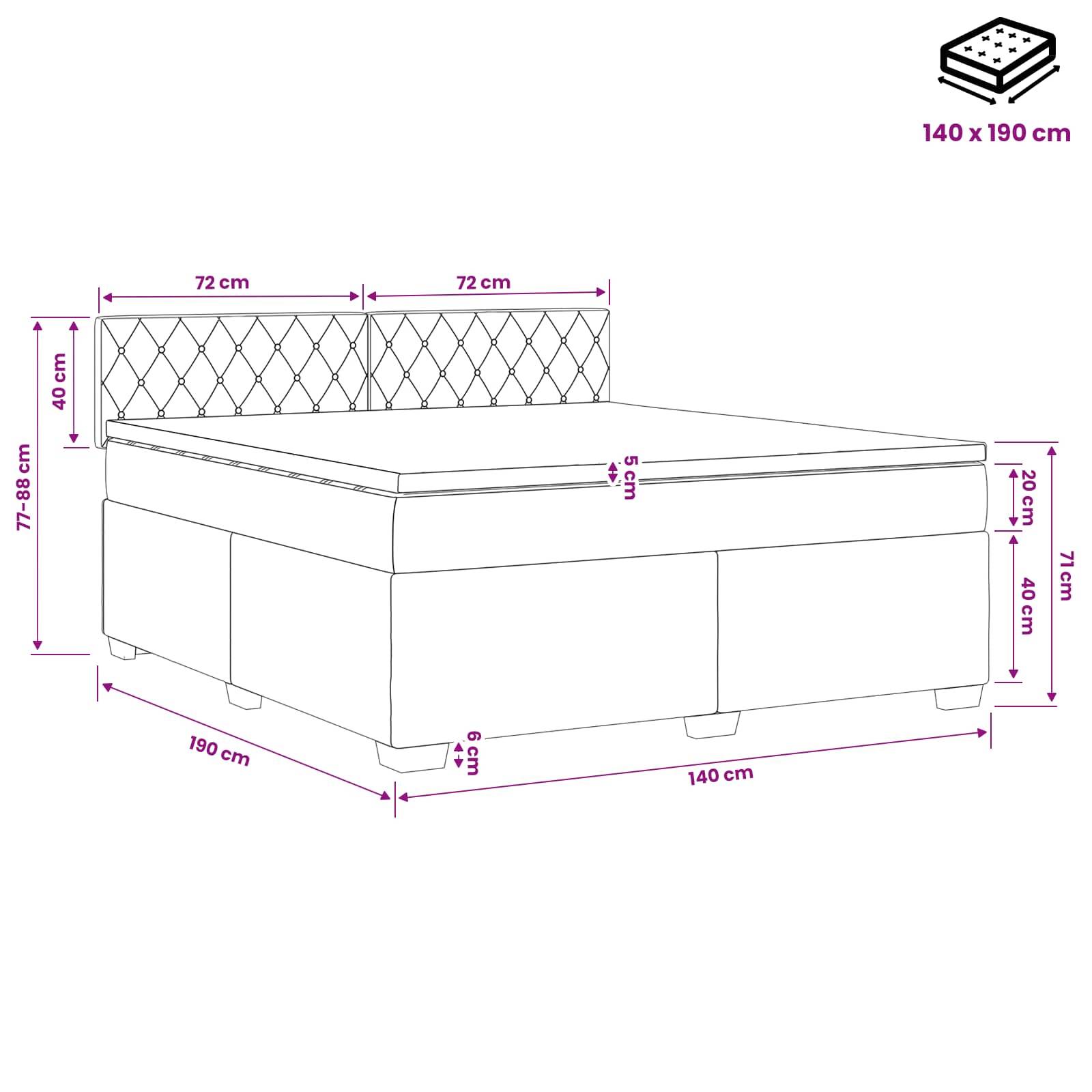 vidaXL Boxspringbett mit Matratze und LED Blau 140 x 190 cm Samt