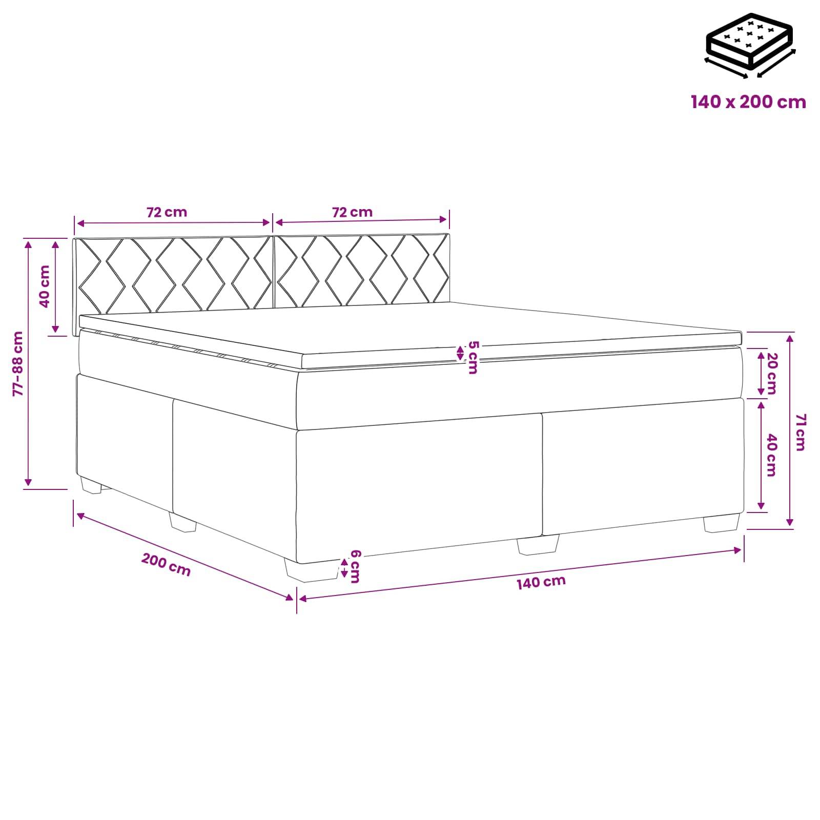 vidaXL Boxspringbett mit Matratze und LED Dunkelgrün 140 x 200 cm Samt