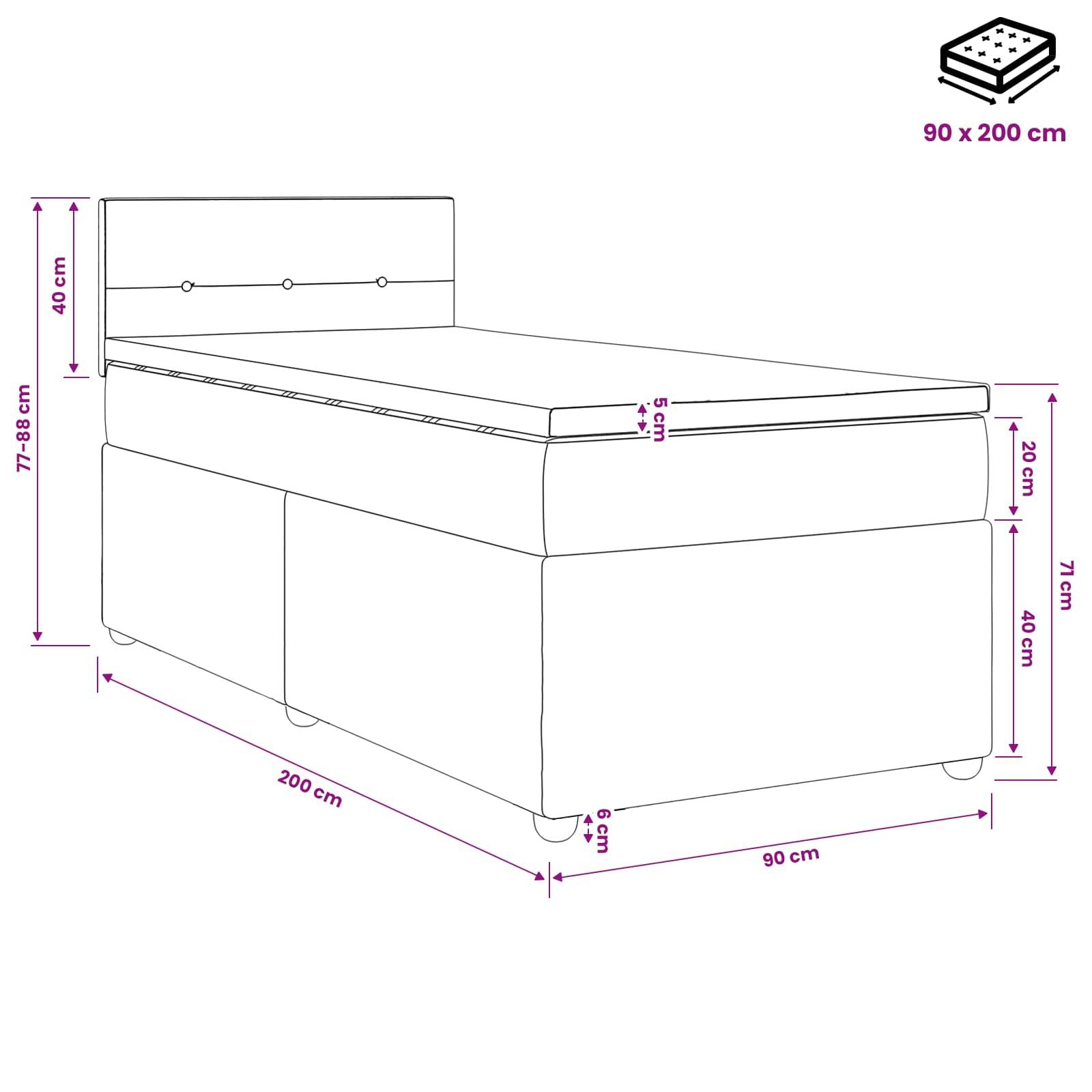 vidaXL Boxspringbett mit Matratze mit Kopfteil Blau 90 x 200 cm Stoff