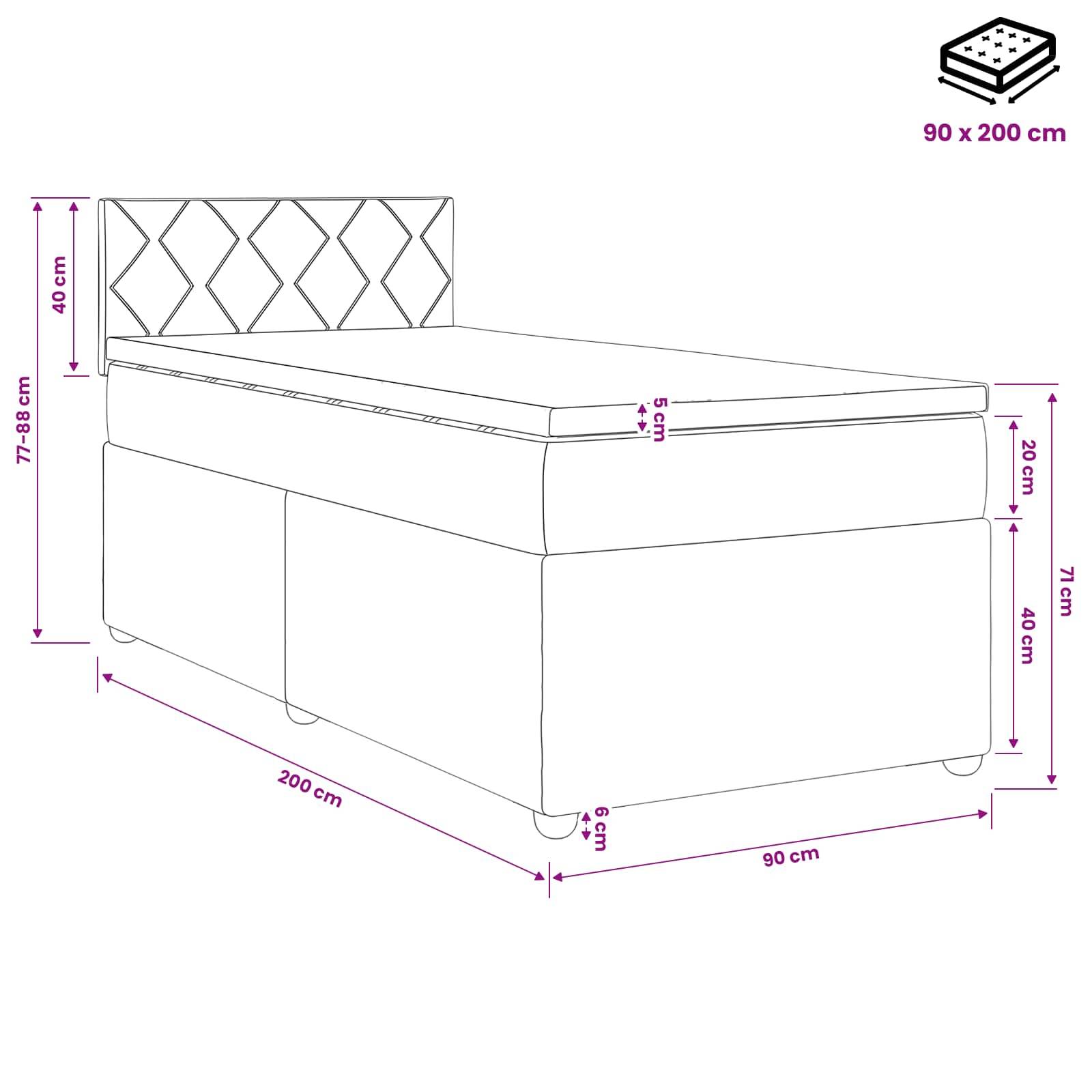 vidaXL Boxspringbett mit Matratze mit Kopfteil Blau 90 x 200 cm Stoff