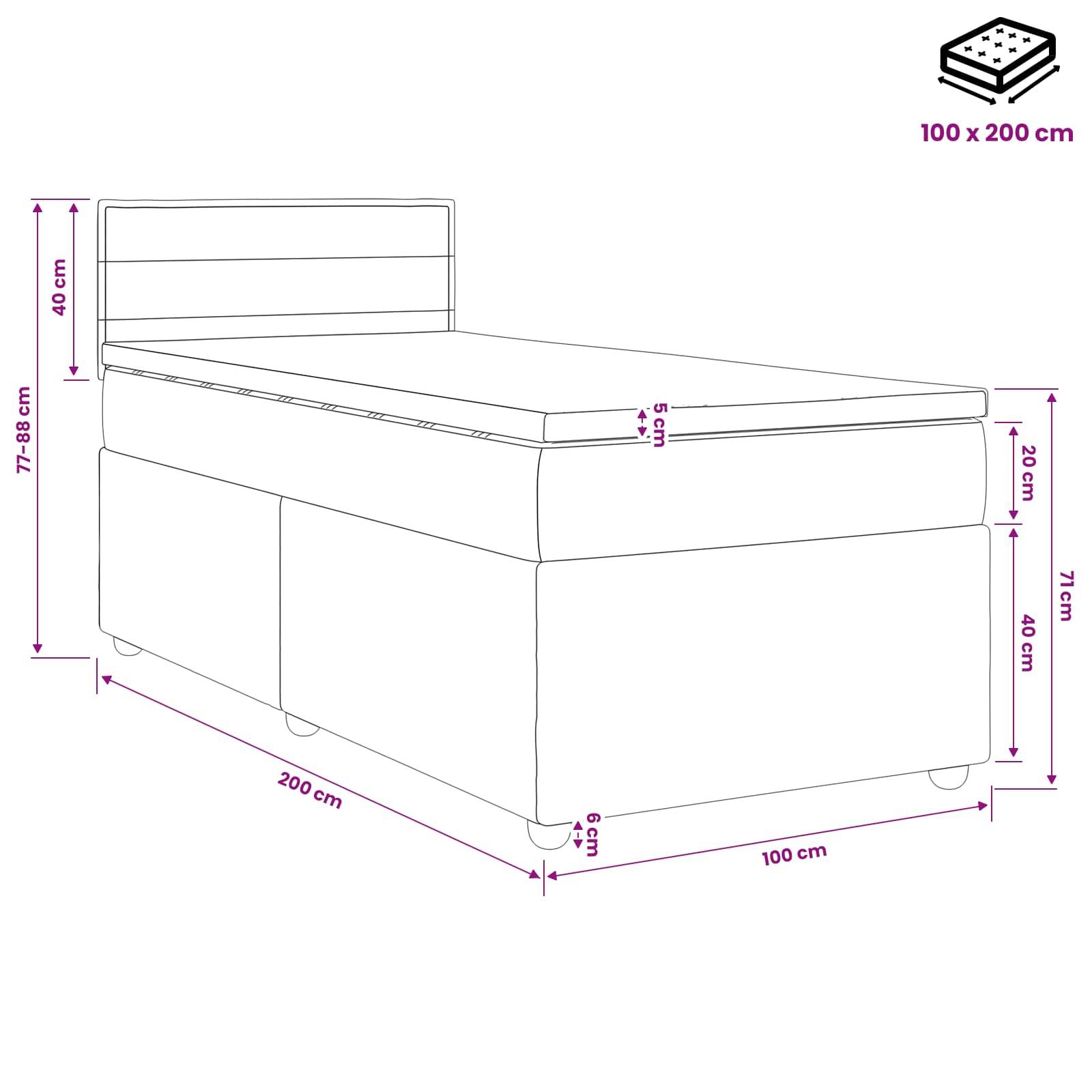 vidaXL Boxspringbett mit Matratze Creme 100 x 200 cm Stoff