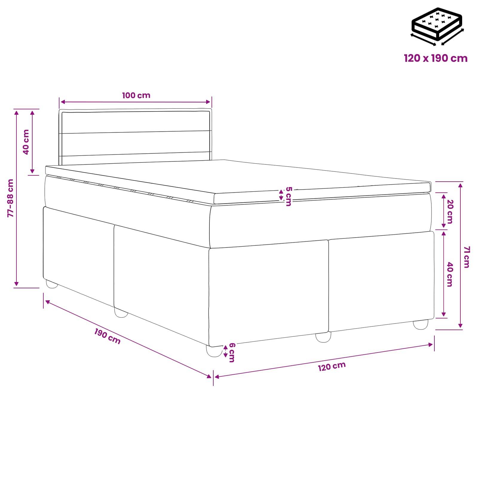 vidaXL Boxspringbett mit Matratze Schwarz 120 x 190 cm Stoff