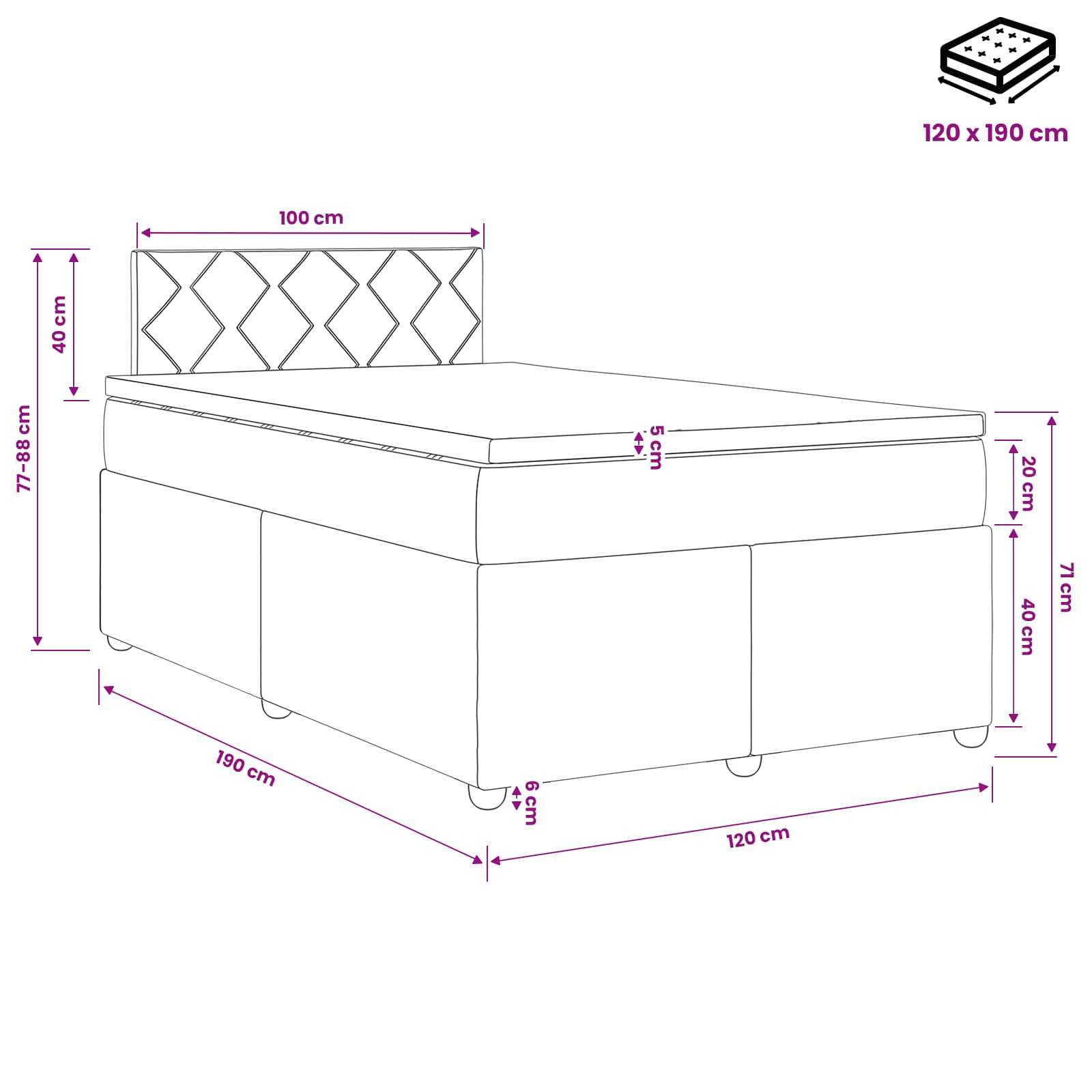 vidaXL Boxspringbett mit Matratze Schwarz 120 x 190 cm Stoff