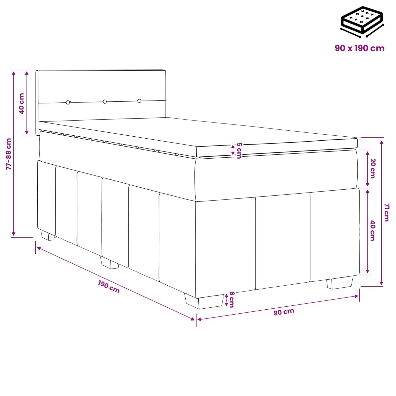 vidaXL Boxspringbett mit Matratze Schwarz 90 x 190 cm Stoff