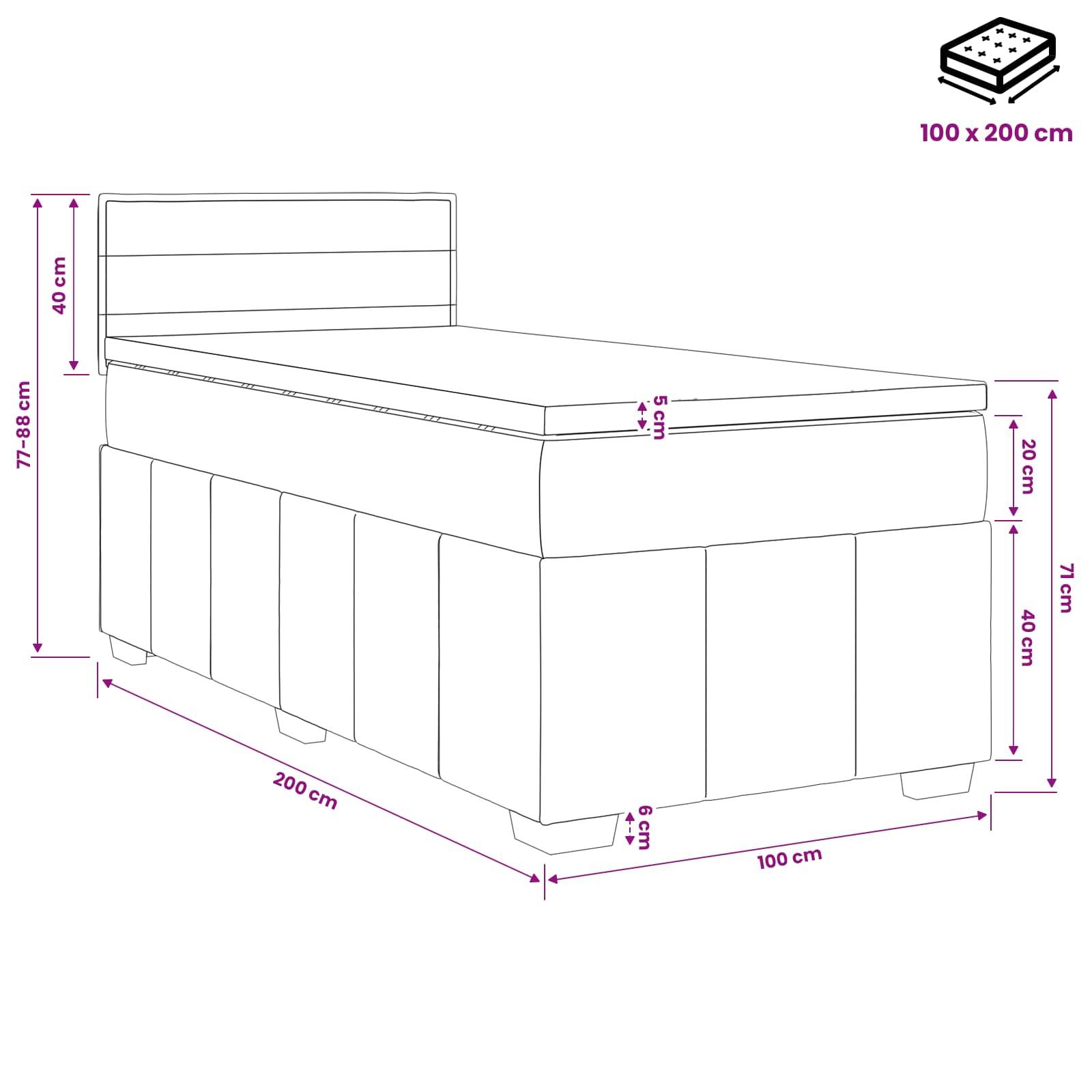 vidaXL Boxspringbett mit Matratze mit Kopfteil Blau 100 x 200 cm Stoff