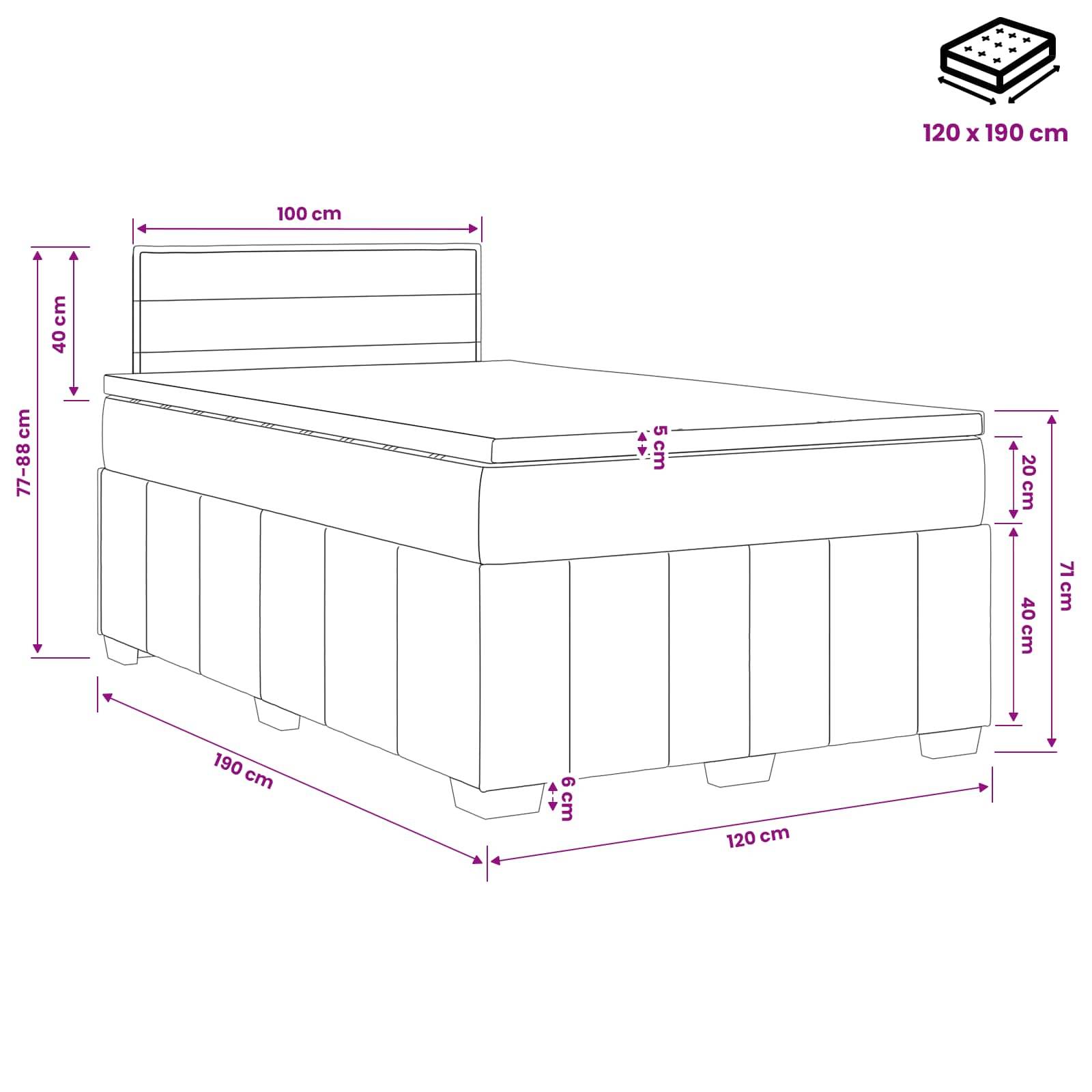 vidaXL Boxspringbett mit Matratze Schwarz 120 x 190 cm Stoff