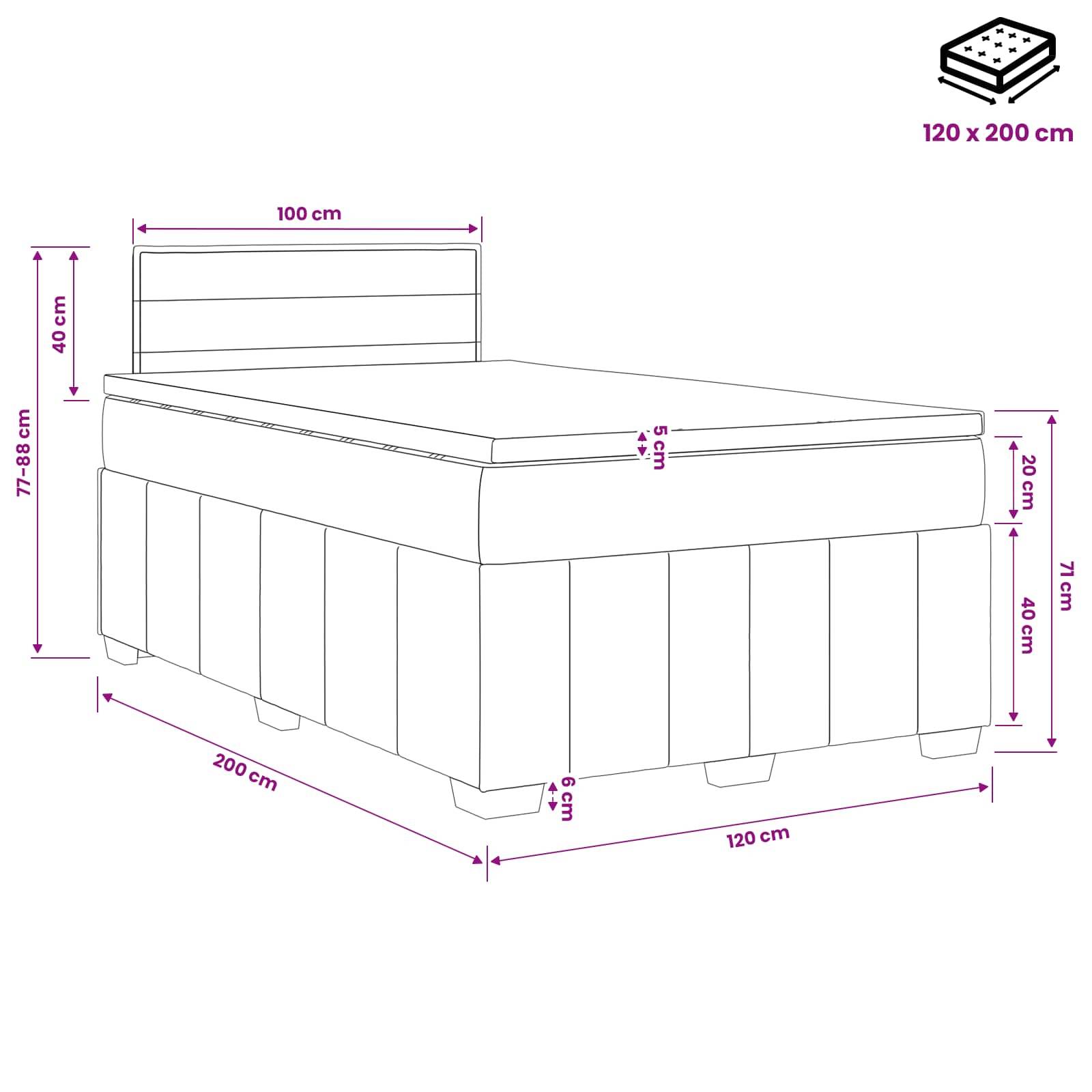 vidaXL Boxspringbett mit Matratze Schwarz 120 x 200 cm Stoff