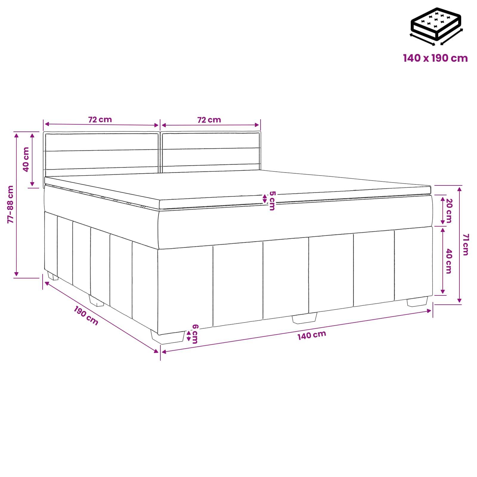 vidaXL Boxspringbett mit Matratze Hellgrau 140 x 190 cm Stoff