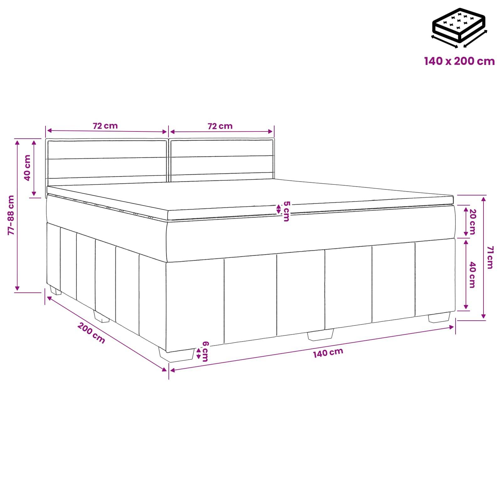 vidaXL Boxspringbett mit Matratze Schwarz 140 x 200 cm Stoff