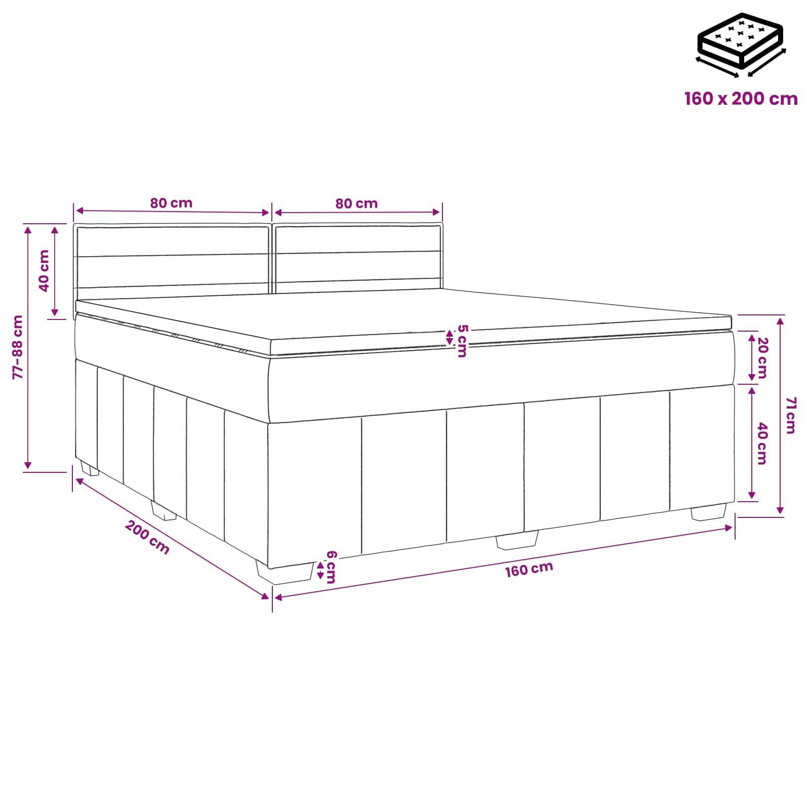 vidaXL Boxspringbett mit Matratze Hellgrau 160 x 200 cm Stoff