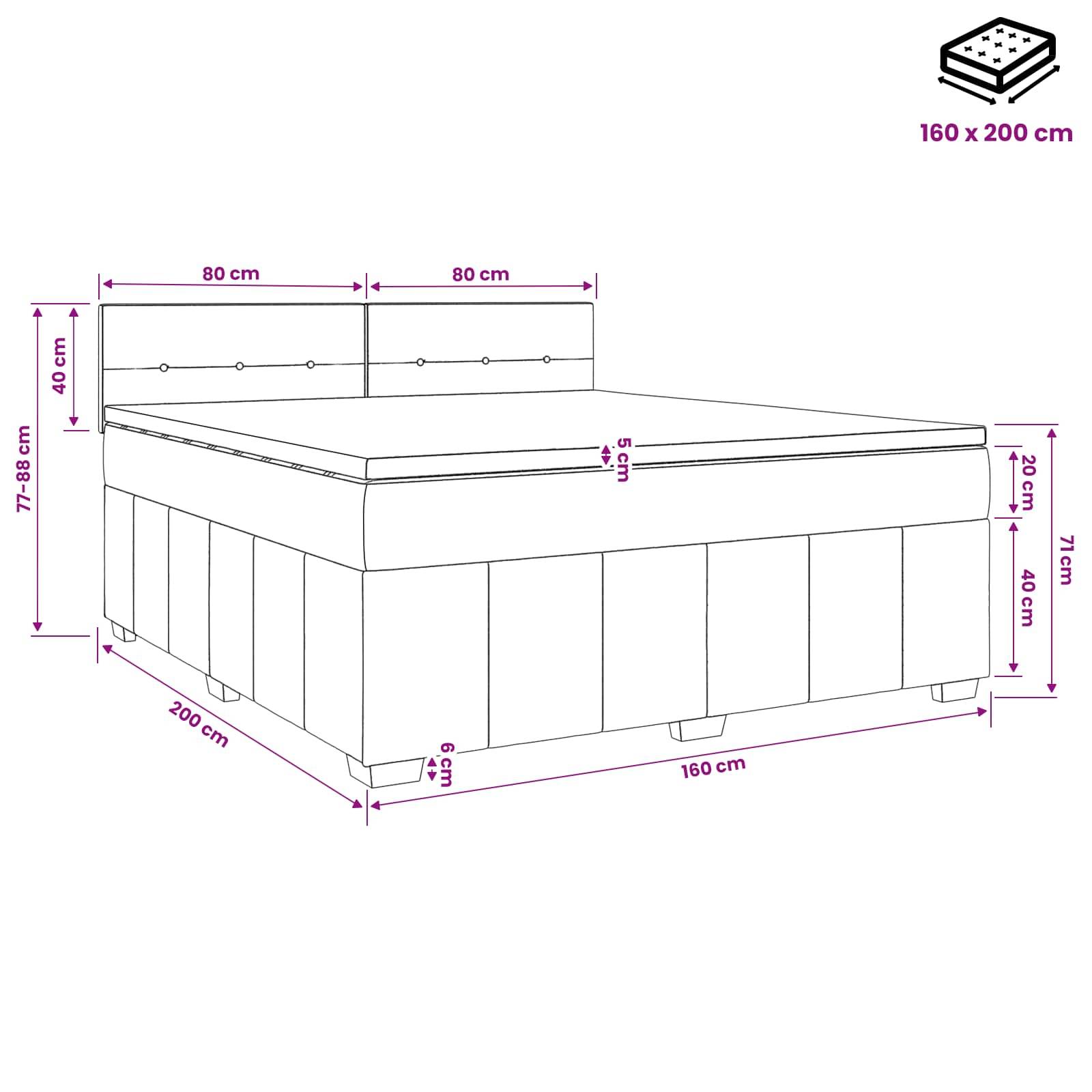 vidaXL Boxspringbett mit Matratze mit Kopfteil Blau 160 x 200 cm Stoff